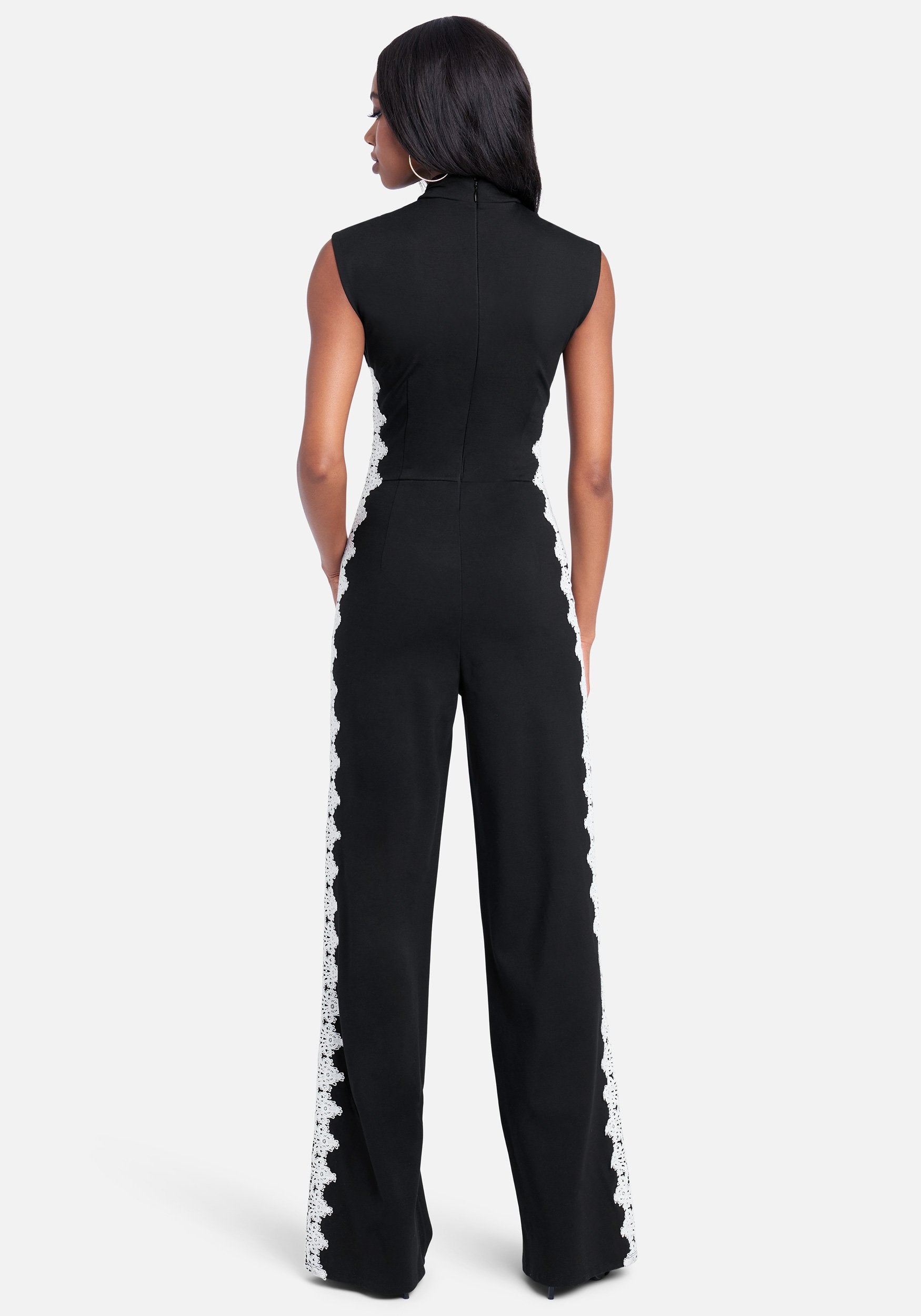 Lace Trim Mock Neck Jumpsuit