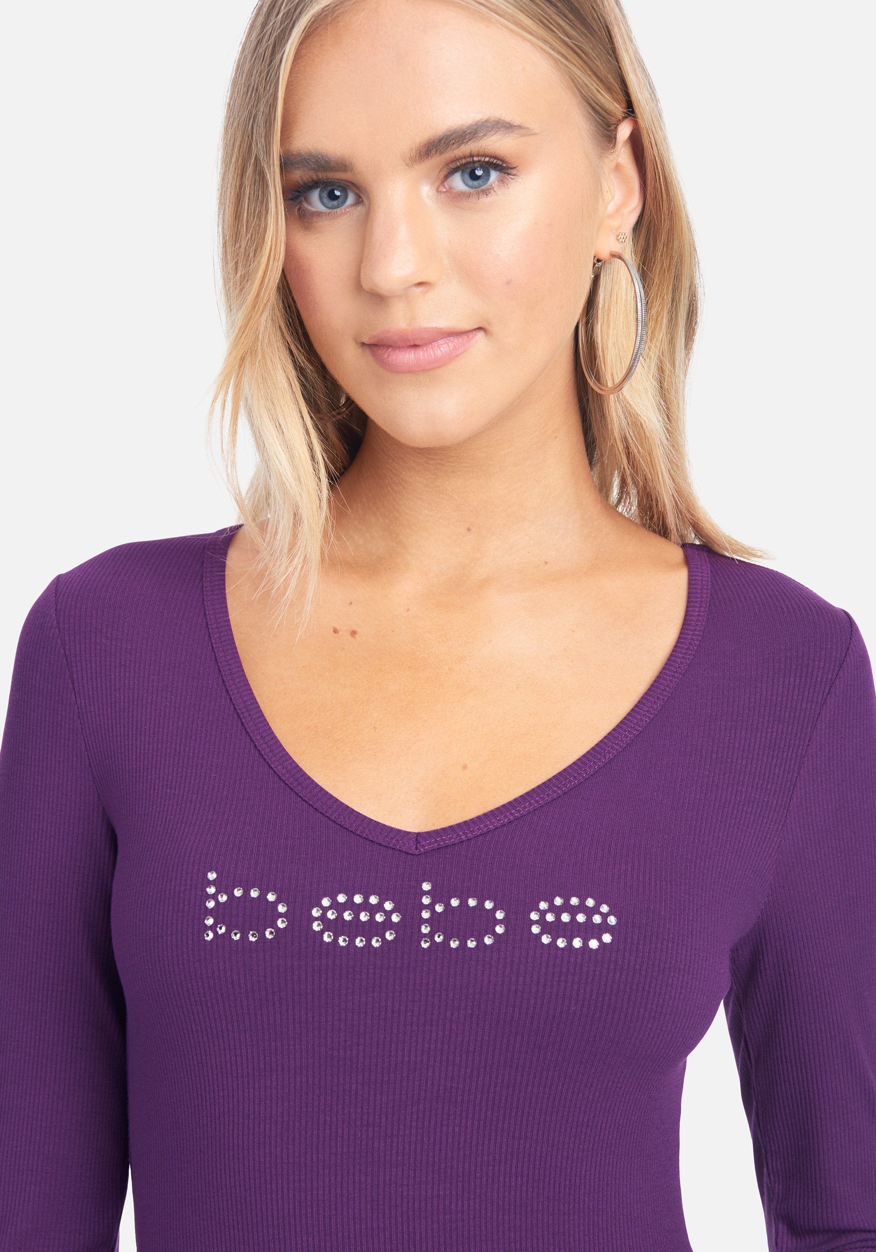 Crystal Logo V-Neck Long Sleeve Tee