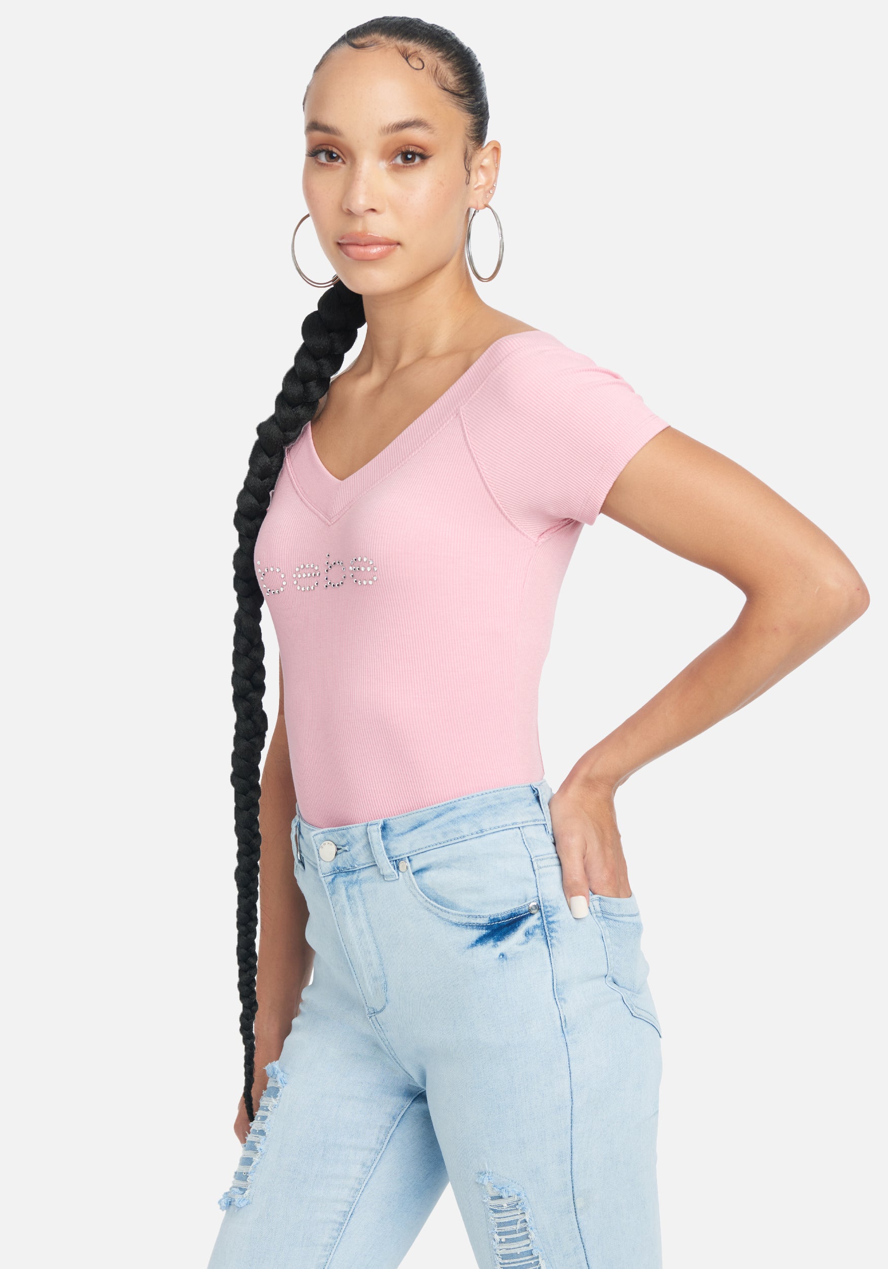 Crystal Logo Double V-Neck Short Sleeve Tee