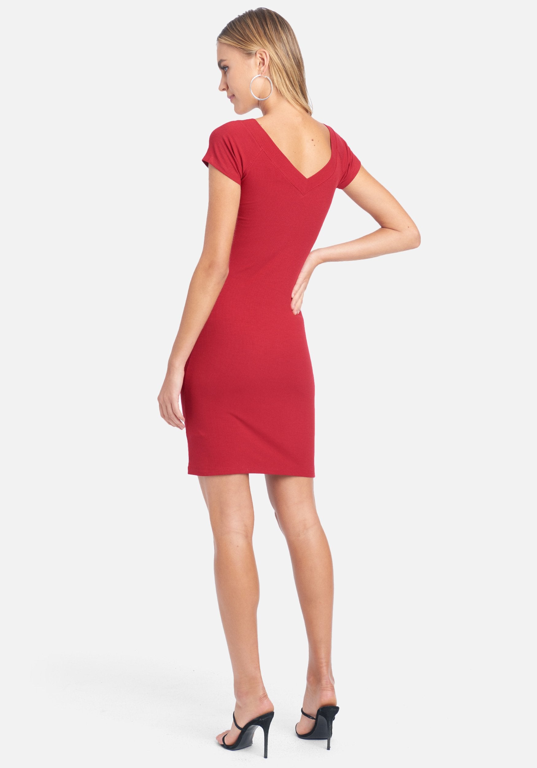 Crystal Logo Short Sleeve Double V-Neck Dress