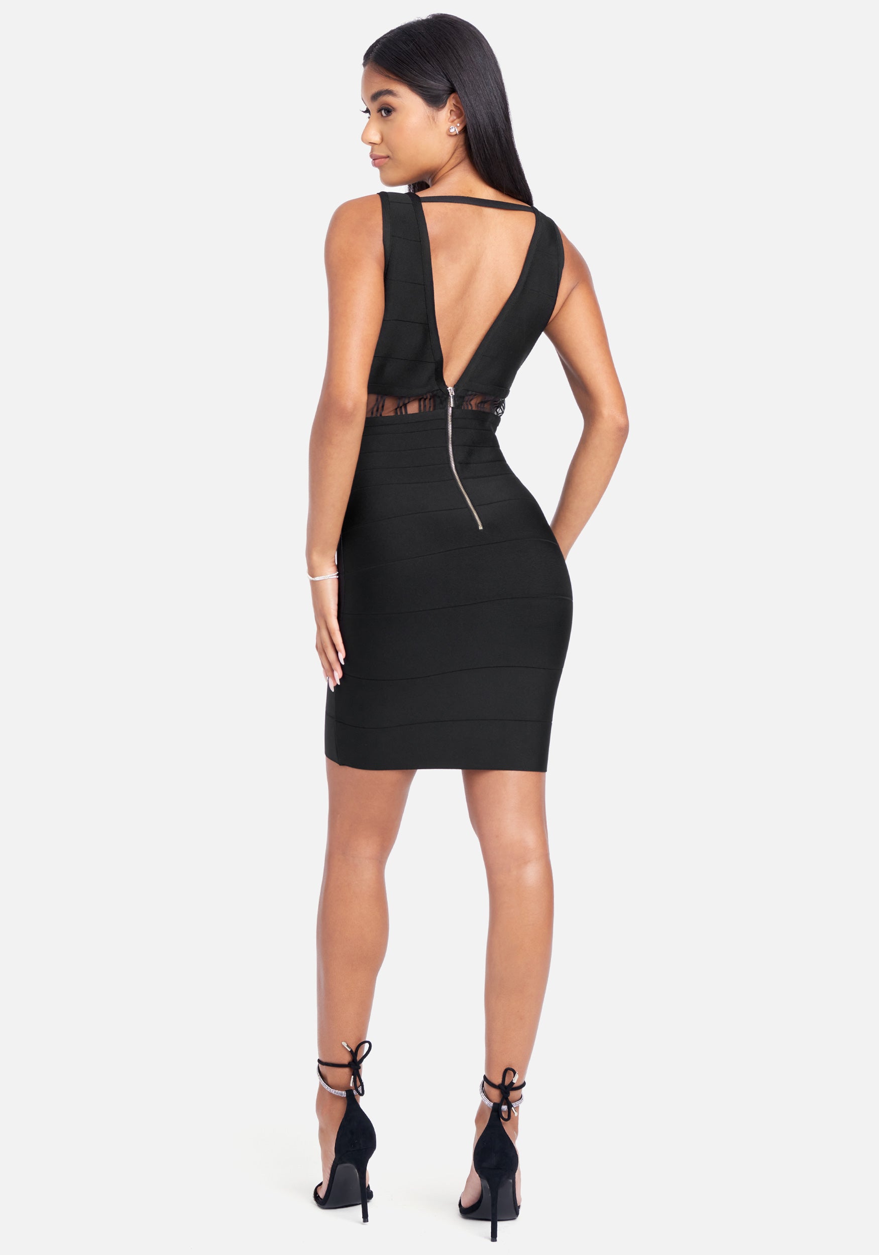 Mesh Illusion Cut Out Bandage Dress