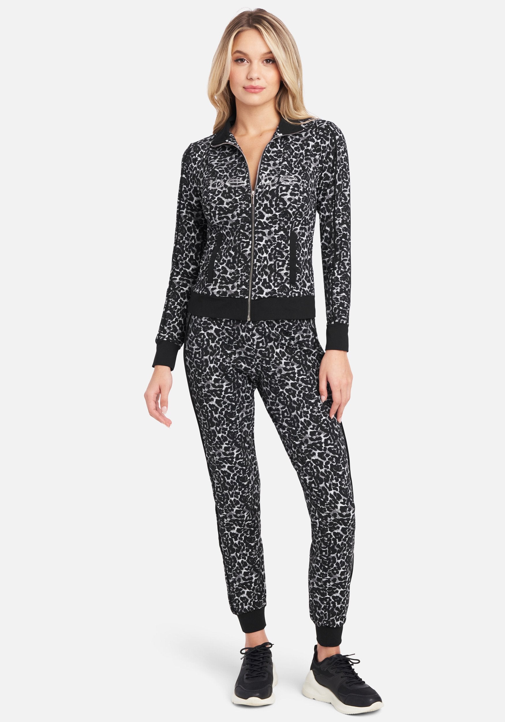 Bebe Logo Leopard Printed Zip Up Jacket