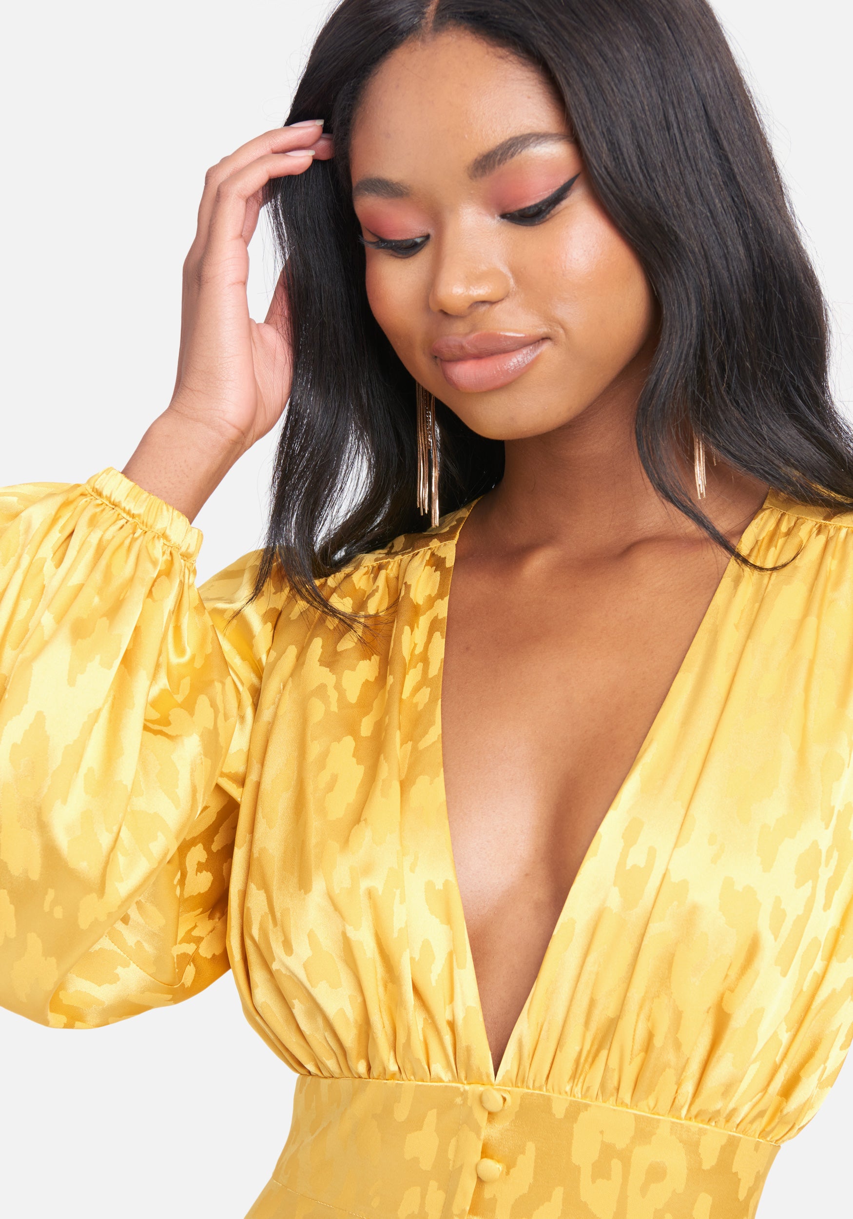 Balloon Sleeve Jacquard Dress