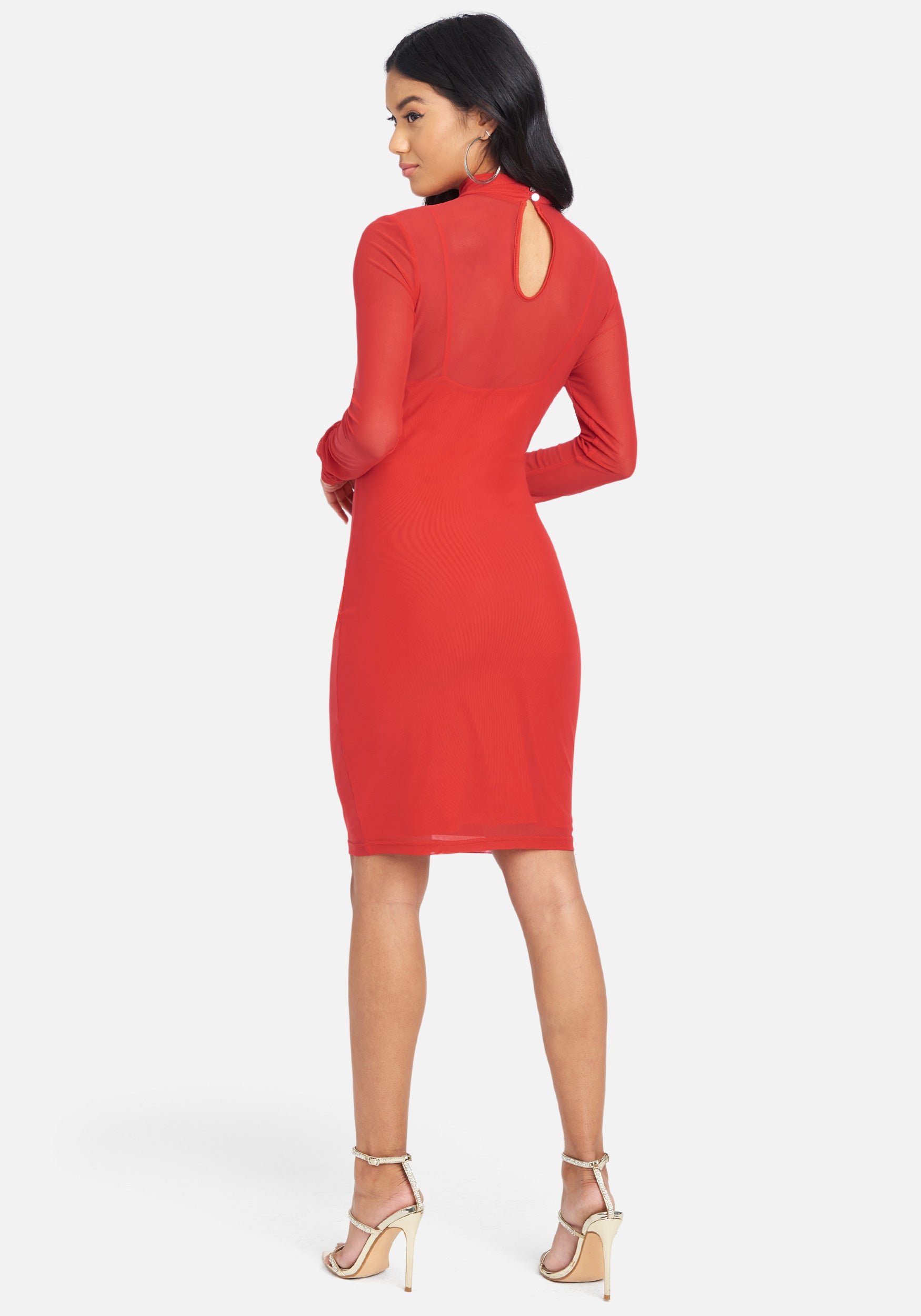 Mesh Mock Neck Logo Dress