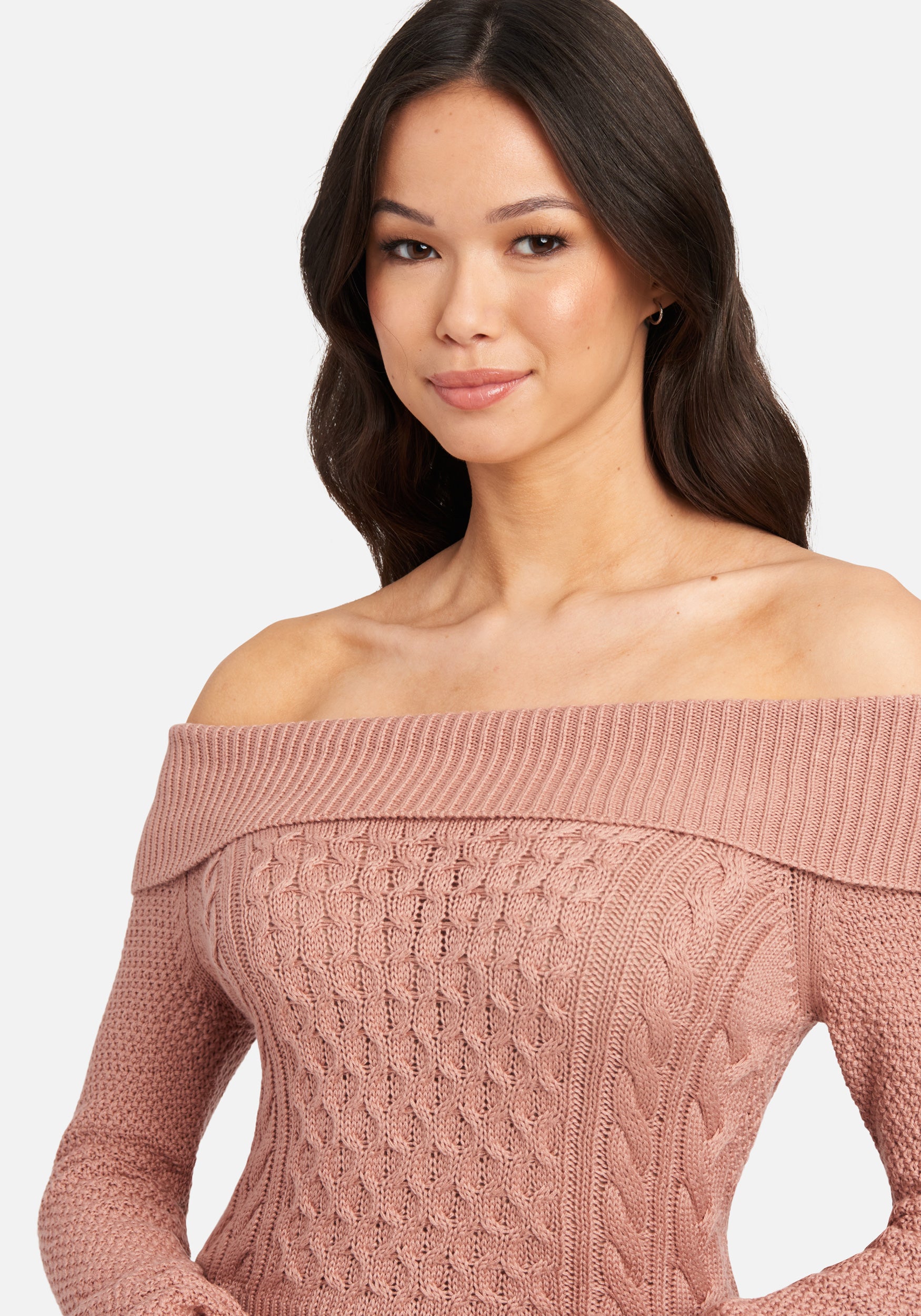 Off Shoulder Cable Knit Sweater Top