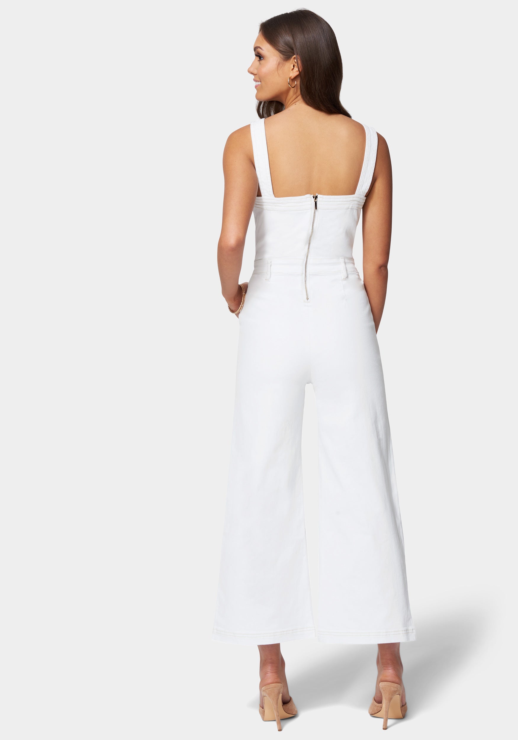 Side Cut Out Wide Leg Denim Jumpsuit