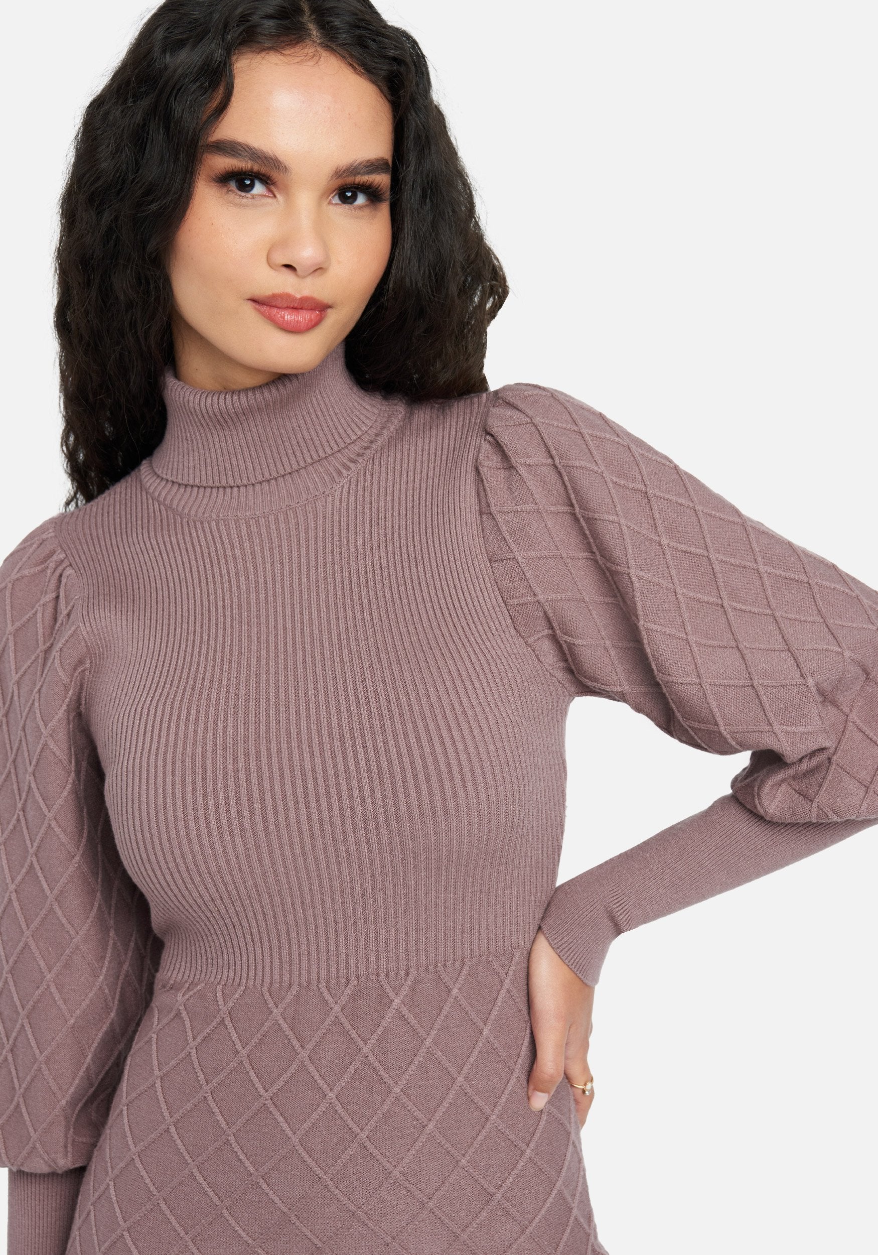 Puff Sleeve Quilted Sweater Dress