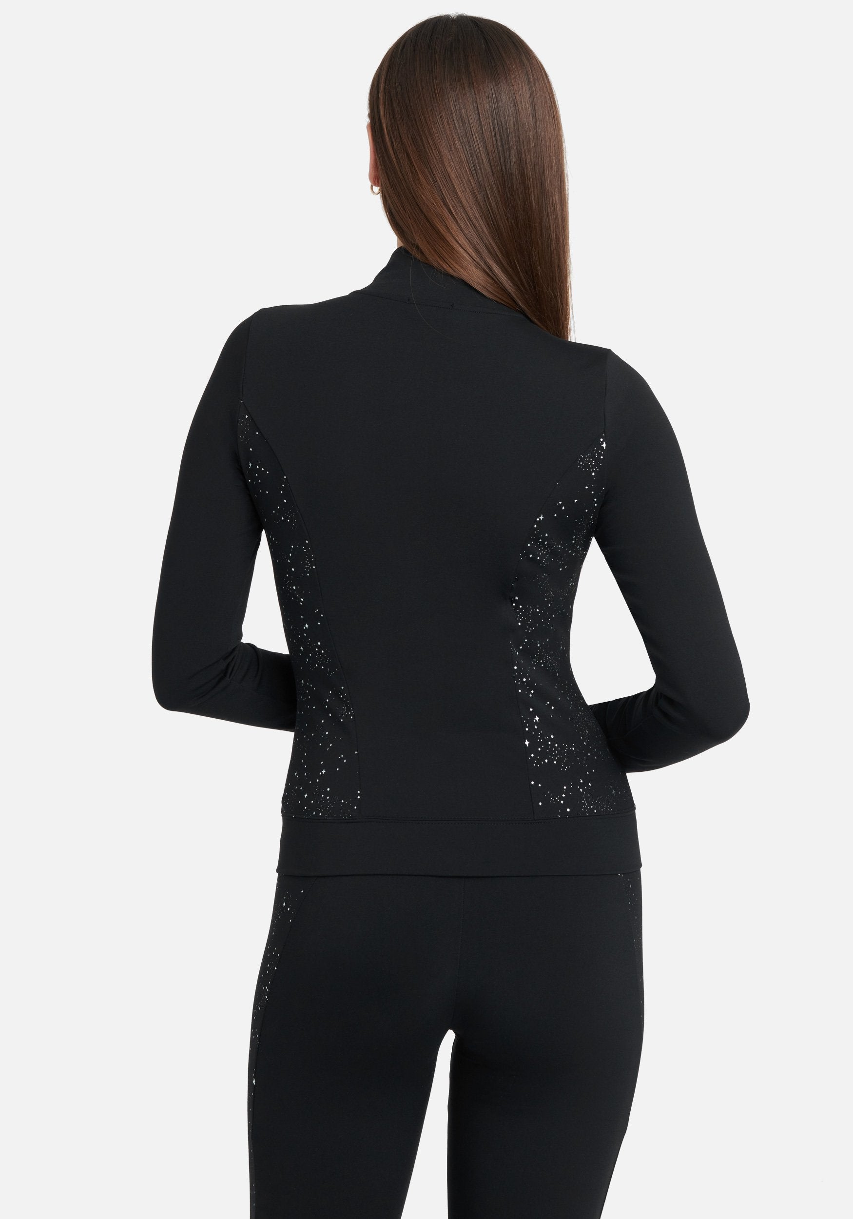 Bebe Logo Silver Speckle Print Zip Front Jacket