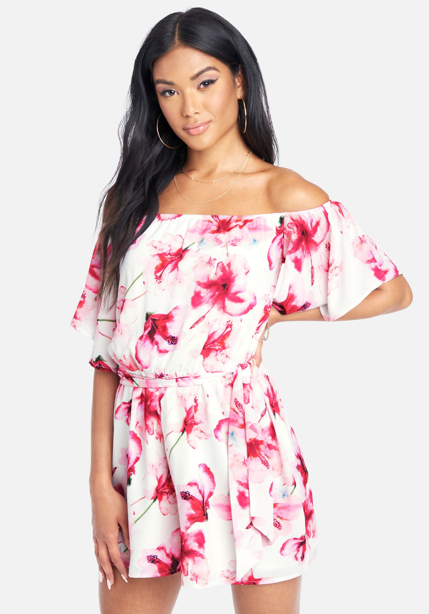 Off The Shoulder Floral Print Romper
