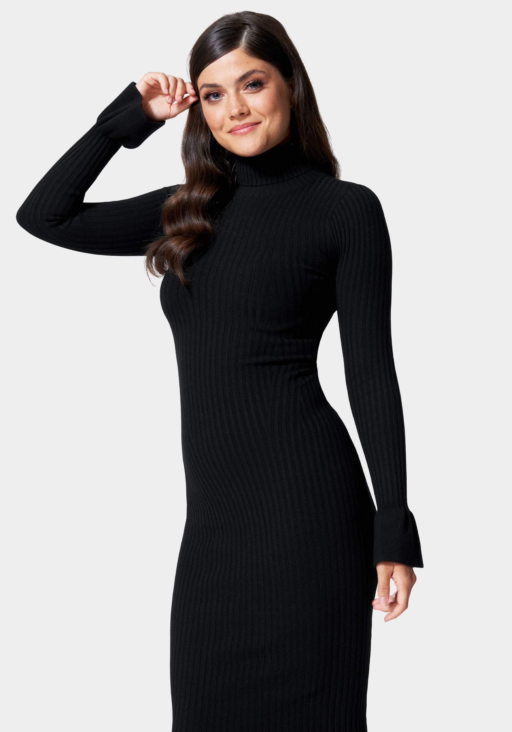 Bell Sleeve Turtleneck Midi Dress