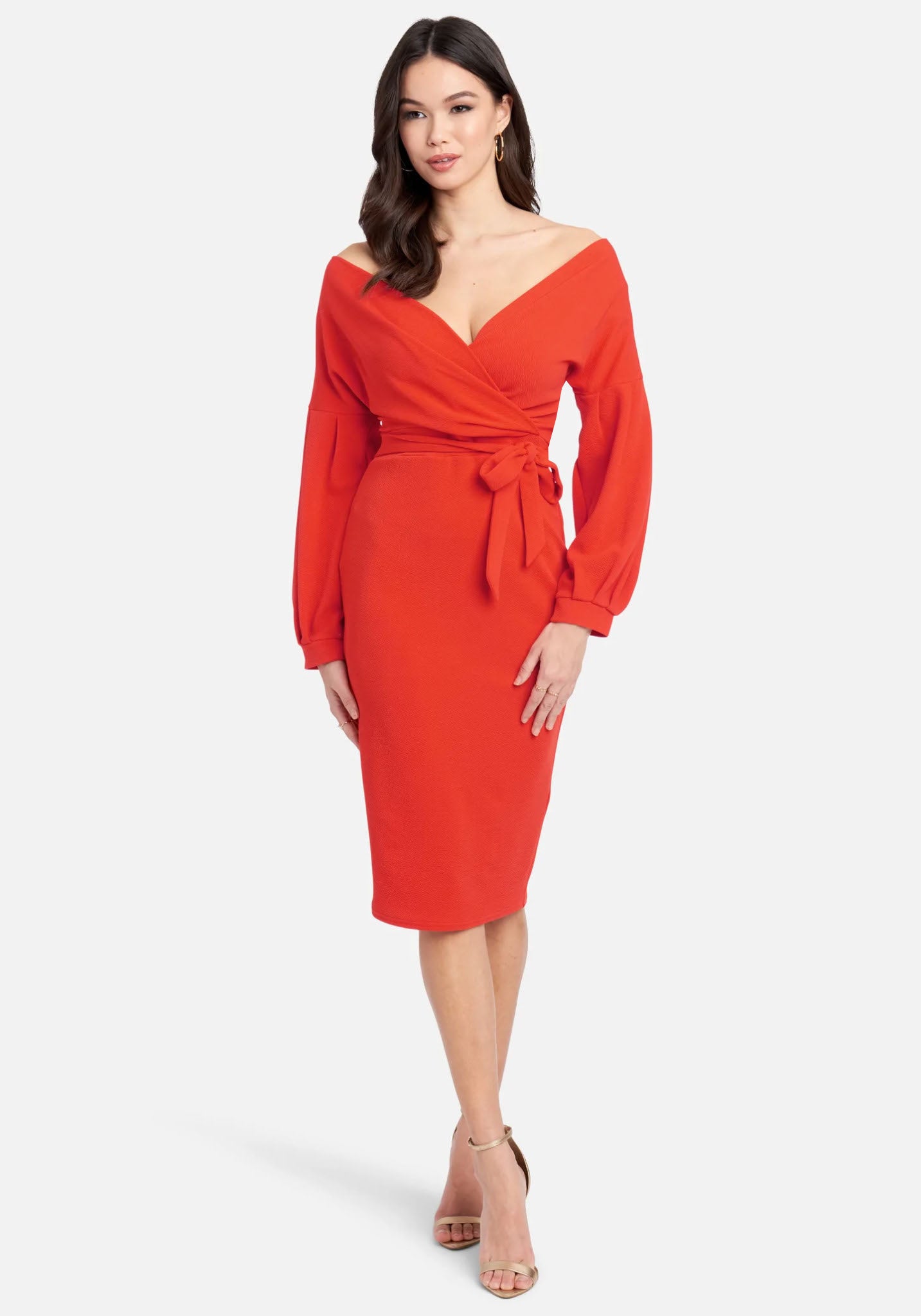 Off Shoulder Puff Sleeve Pencil Dress