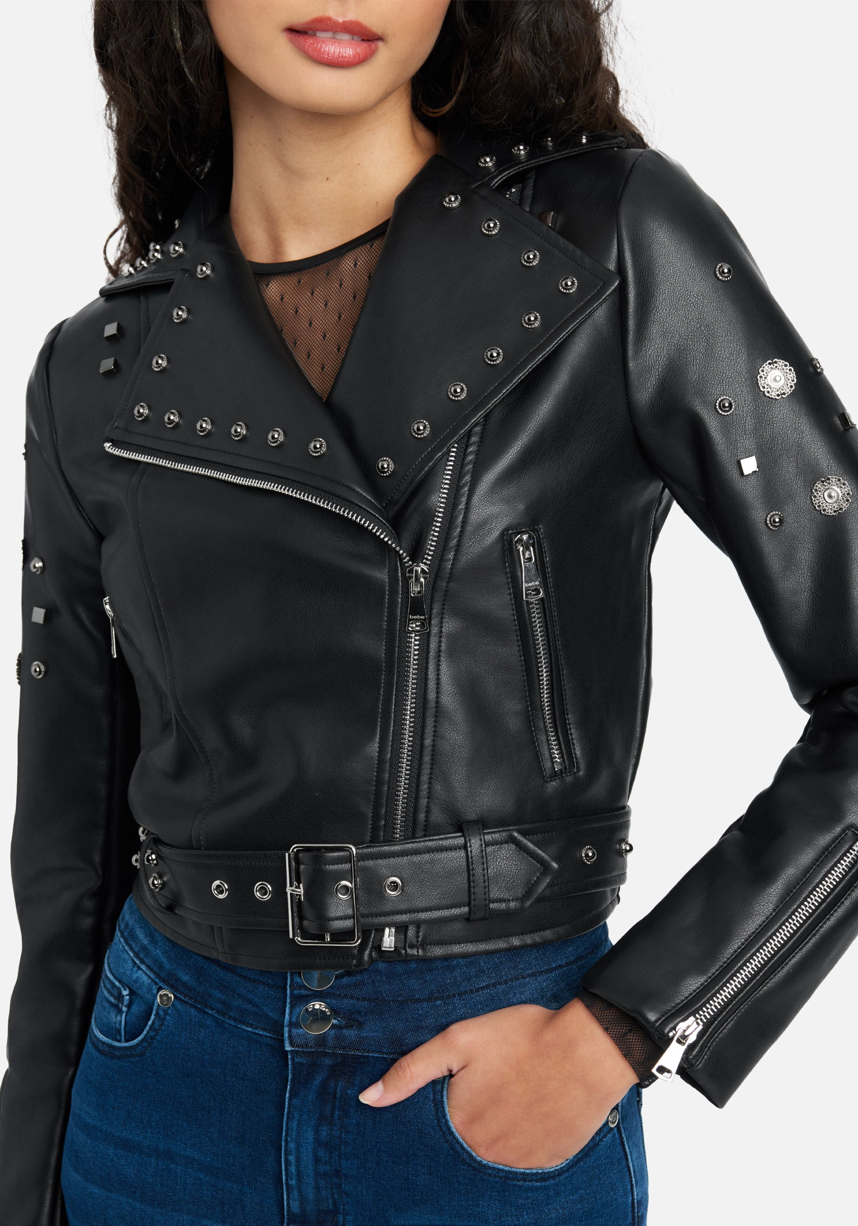 Vegan Leather Stud Detail Moto Jacket