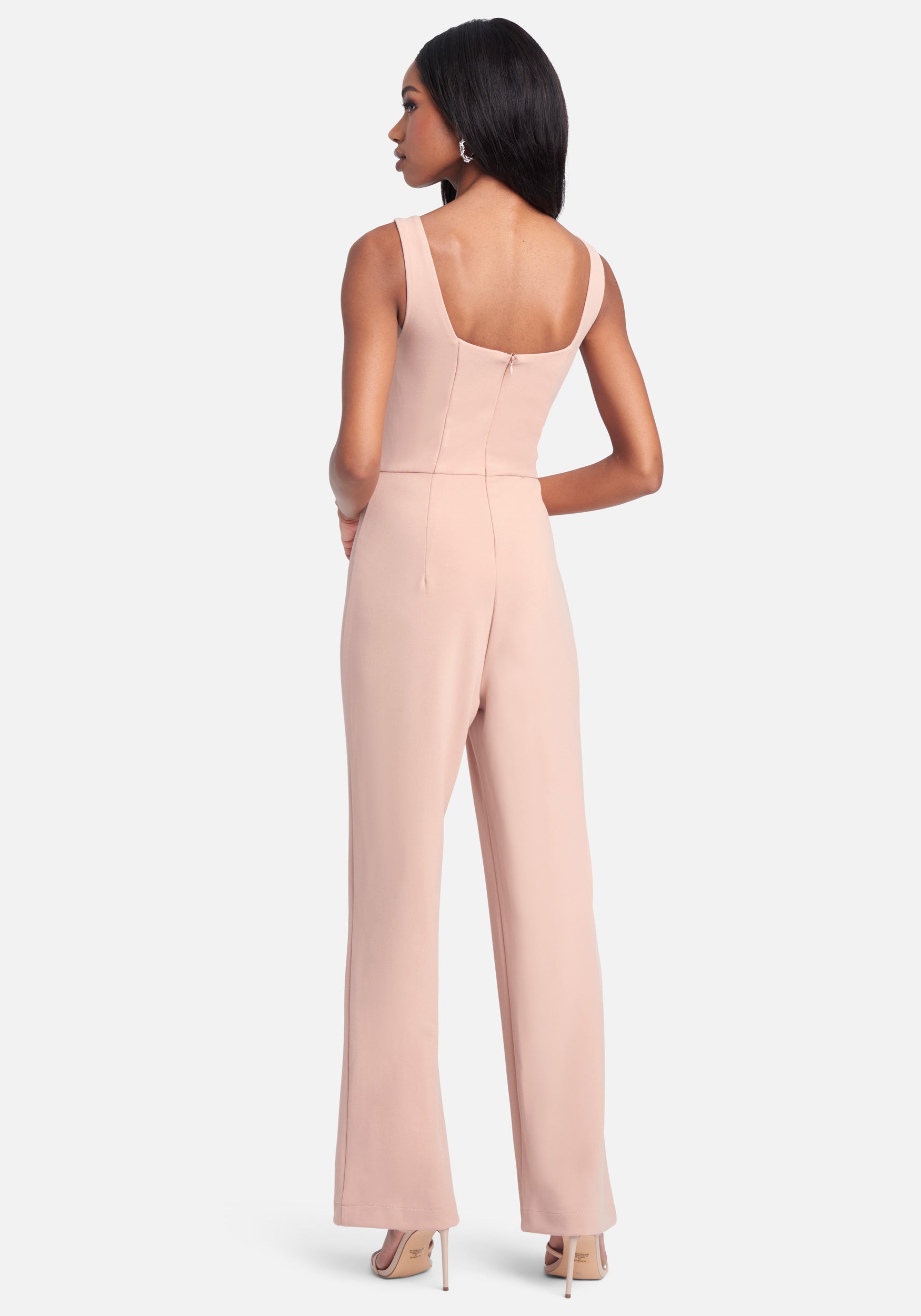 Knit Crepe Rhinestone Hook & Eye Wide Leg Jumpsuit