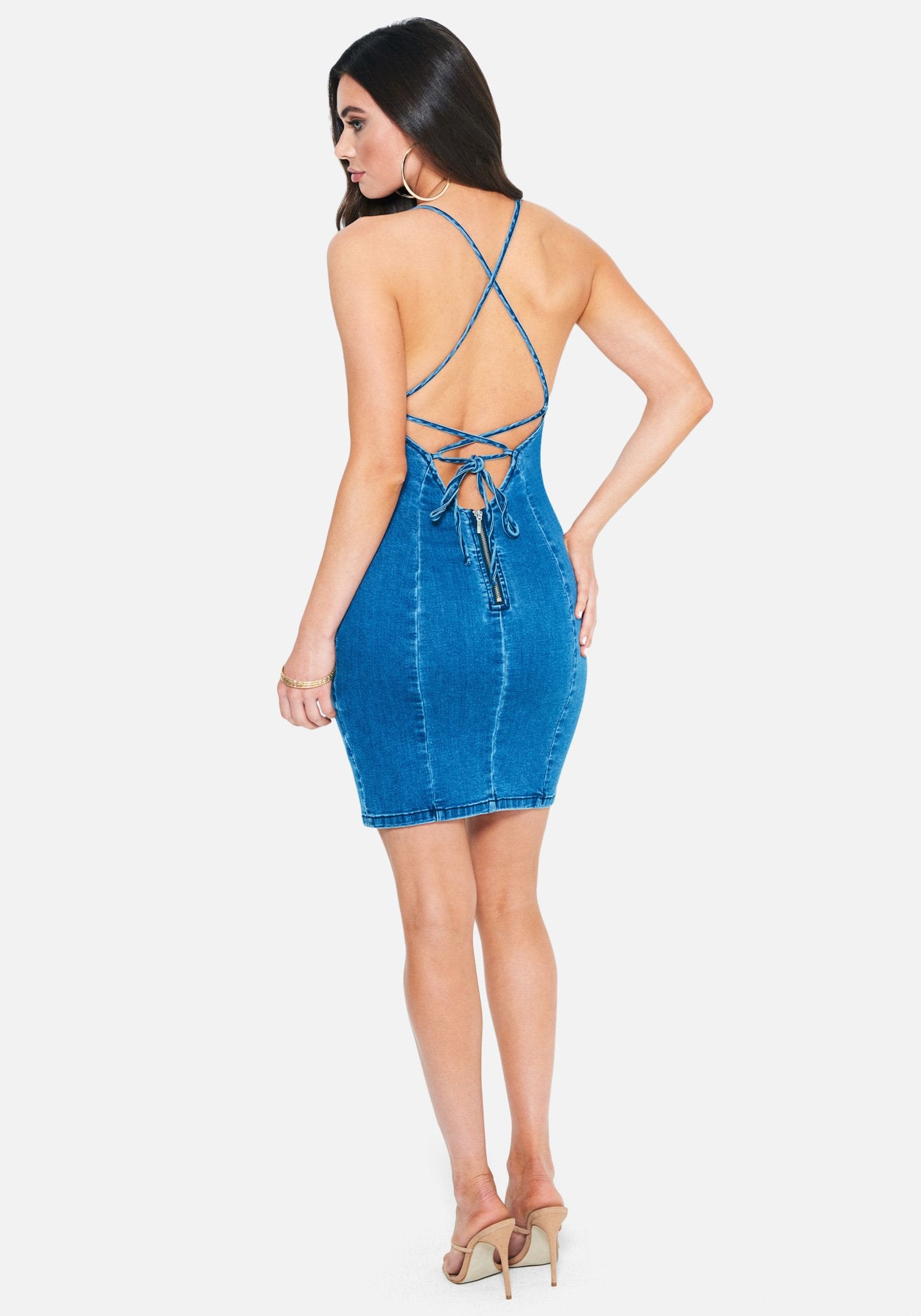 Open Back Lace Back Denim Dress