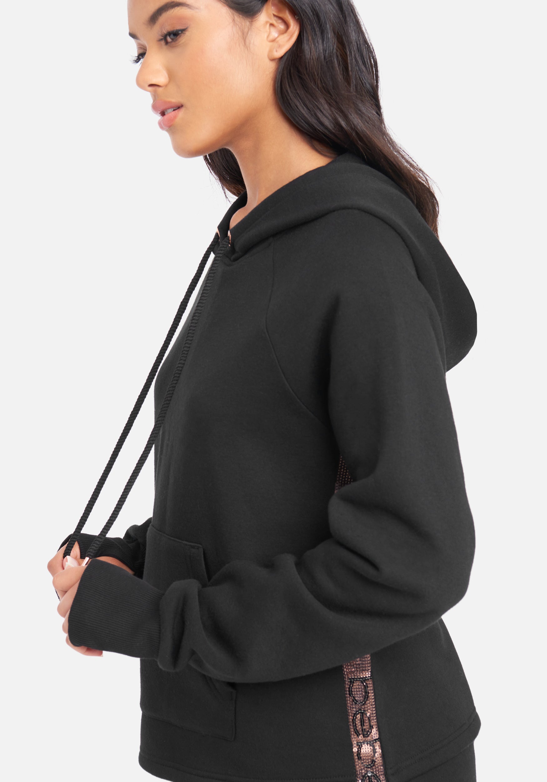 Bebe Sport Sequin Stripe Hoodie