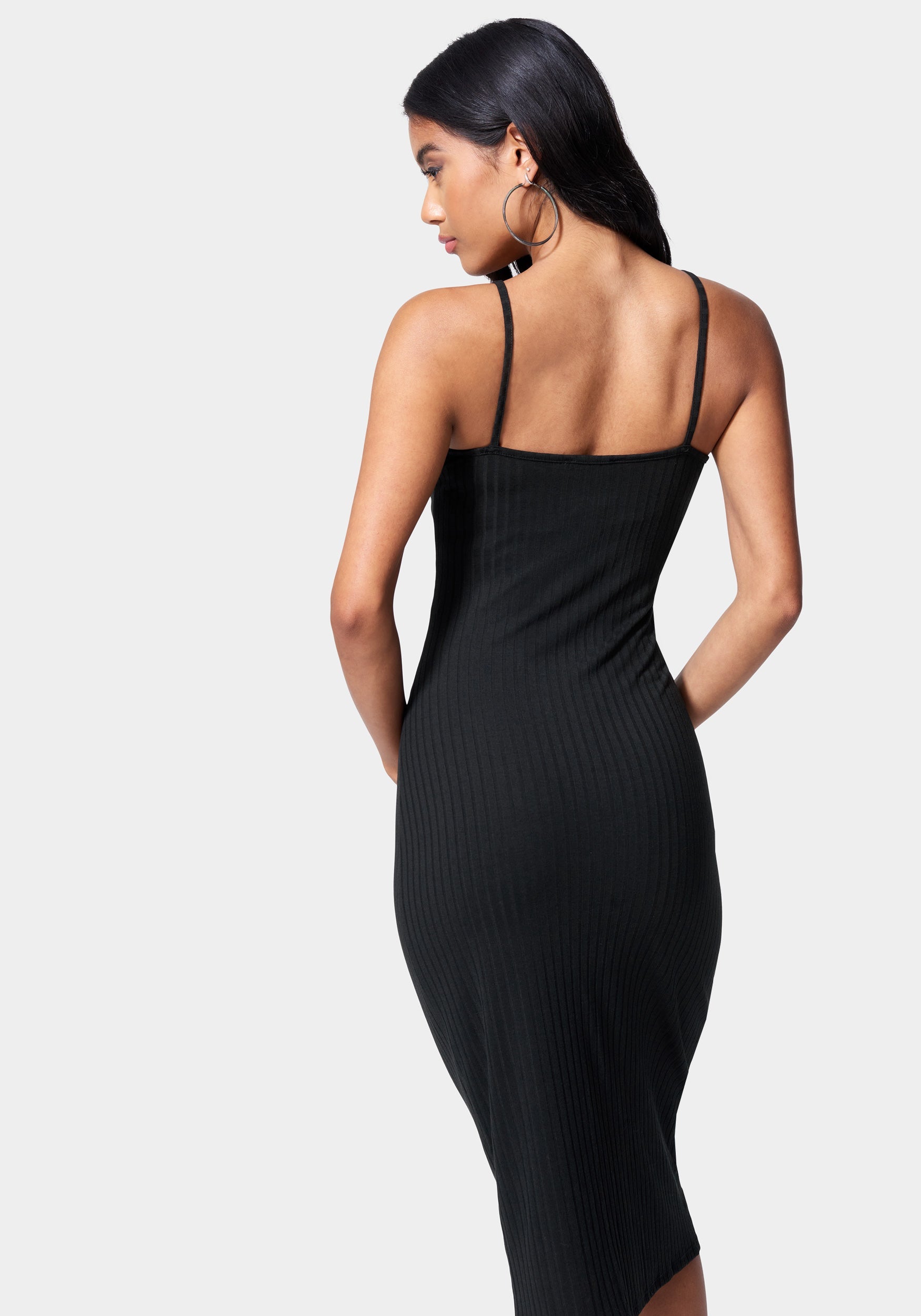 Button Front Rib Midi Dress