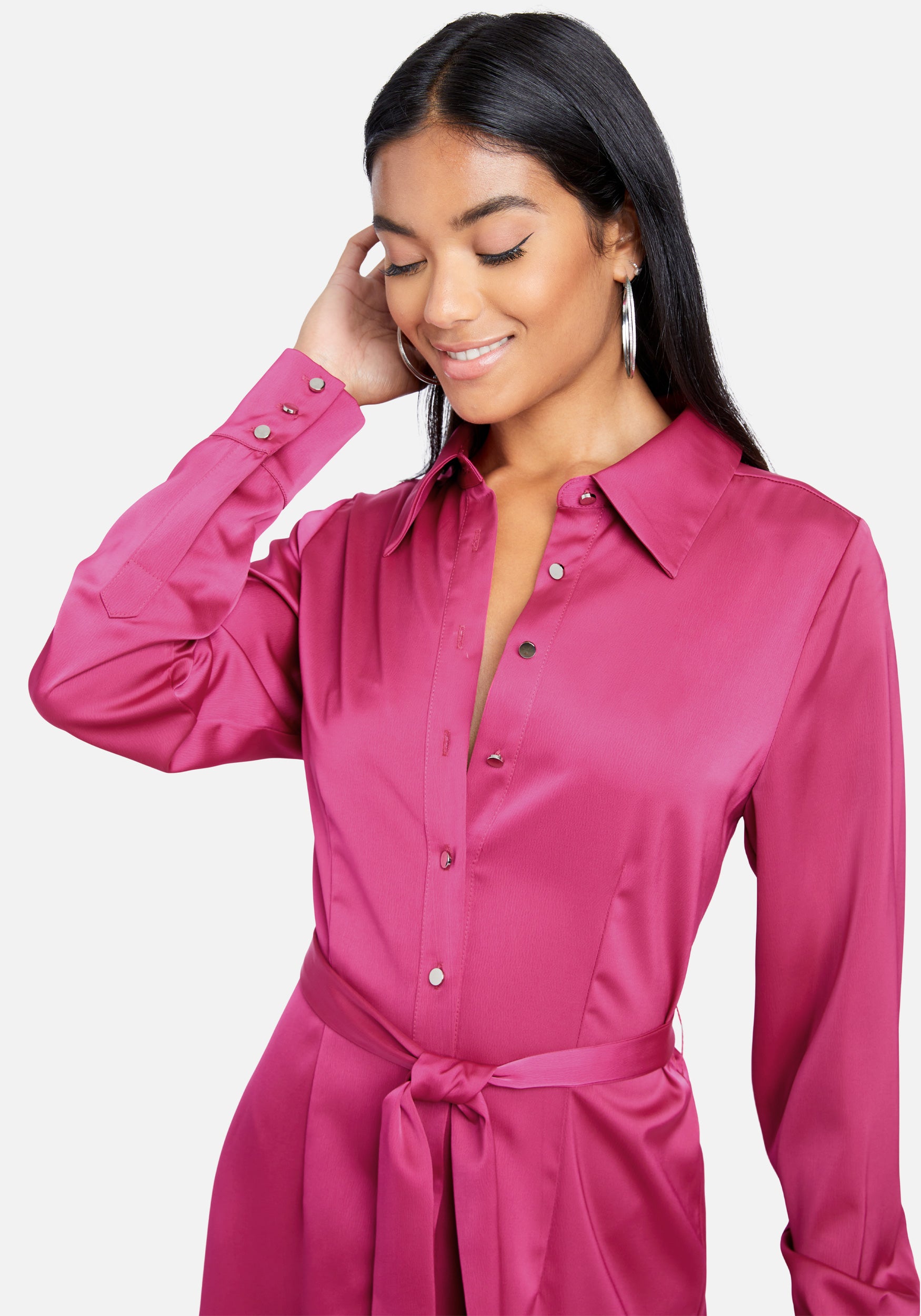 Satin Long Sleeve Shirt Dress