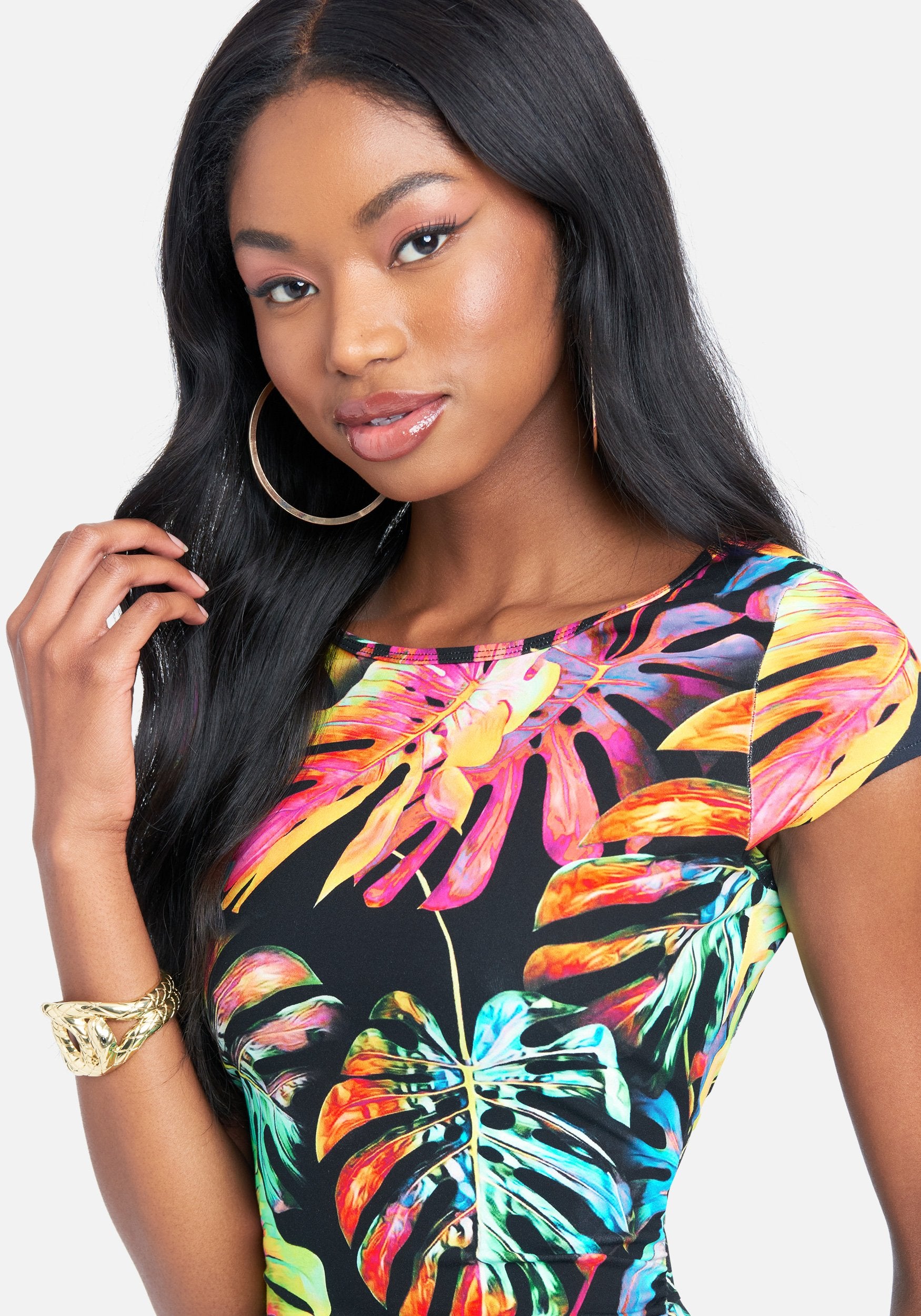 Neon Tropic Print Slit Dress