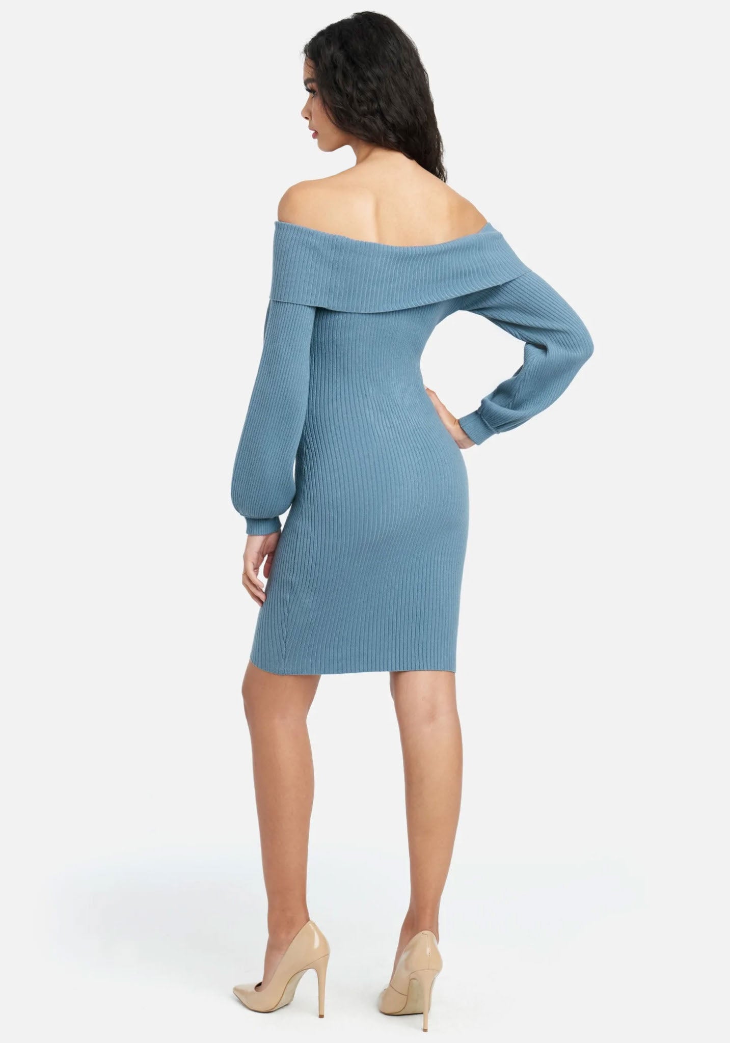 Overlay Balloon Sleeve Knit Dress