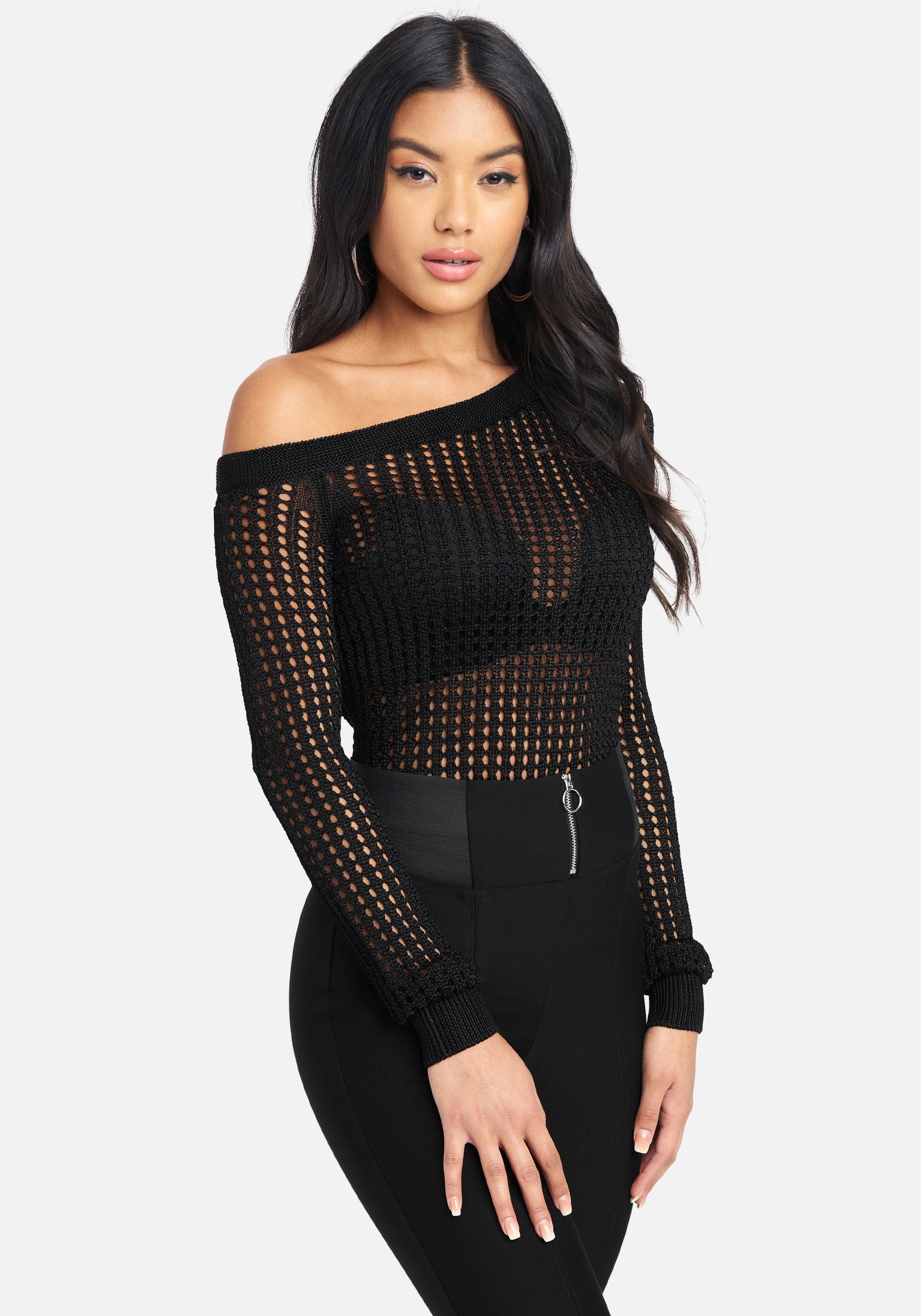 Open Knit Off Shoulder Sweater Top