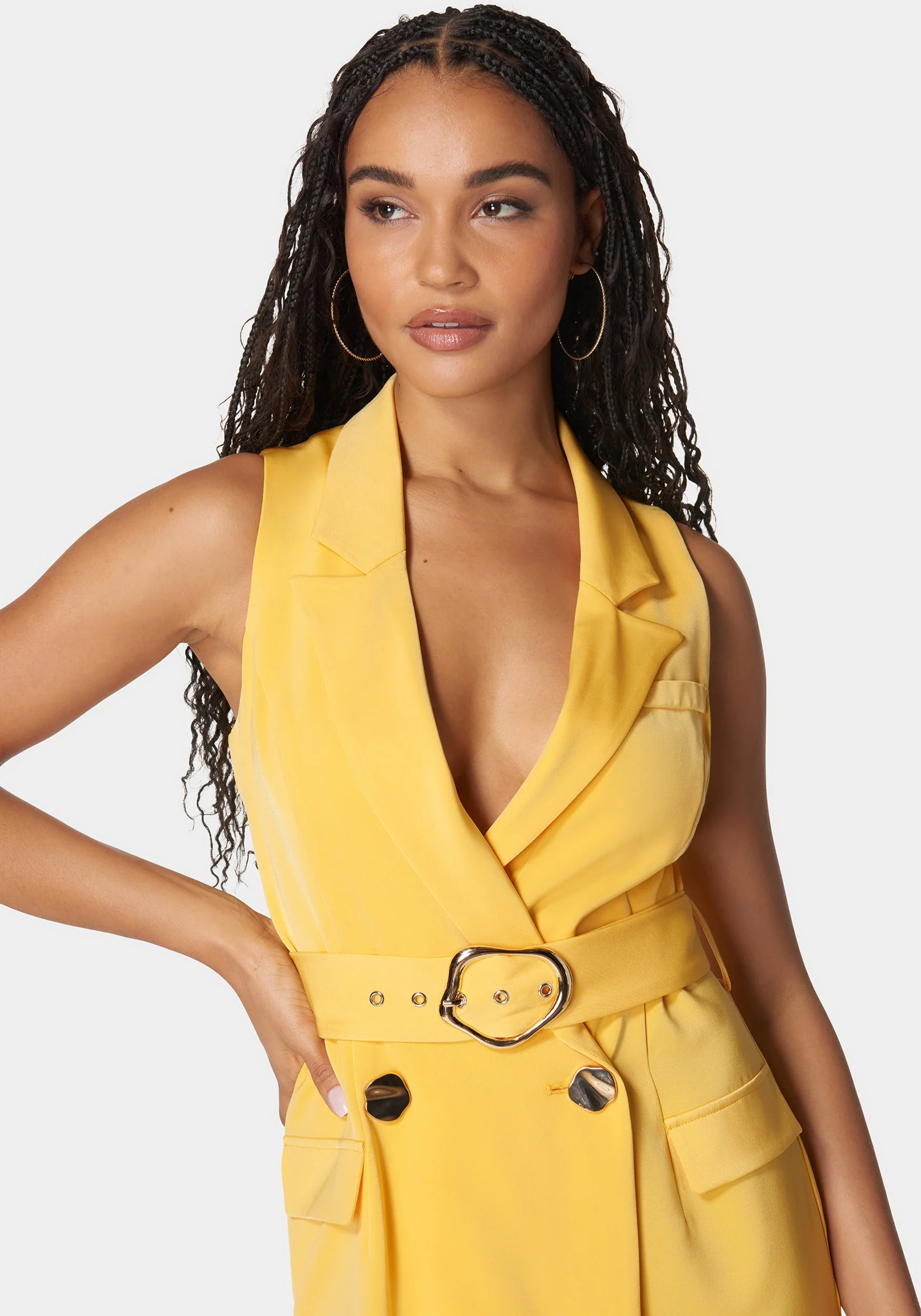 Satin Sleeveless Belted Tailored Romper