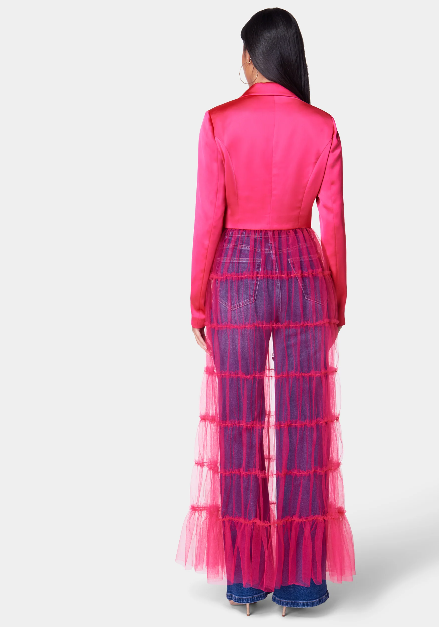 Satin Tailored Jacket With Tulle Hem