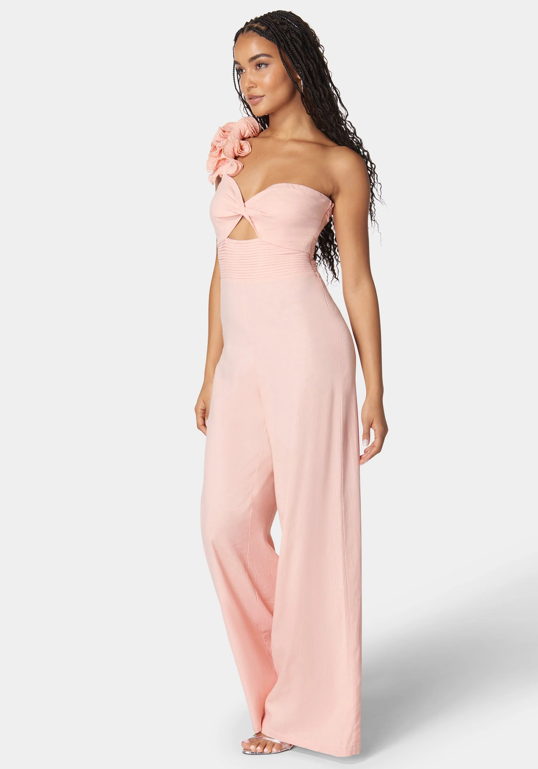 Ruffle Shoulder Detail Full Wide Leg Jumpsuit