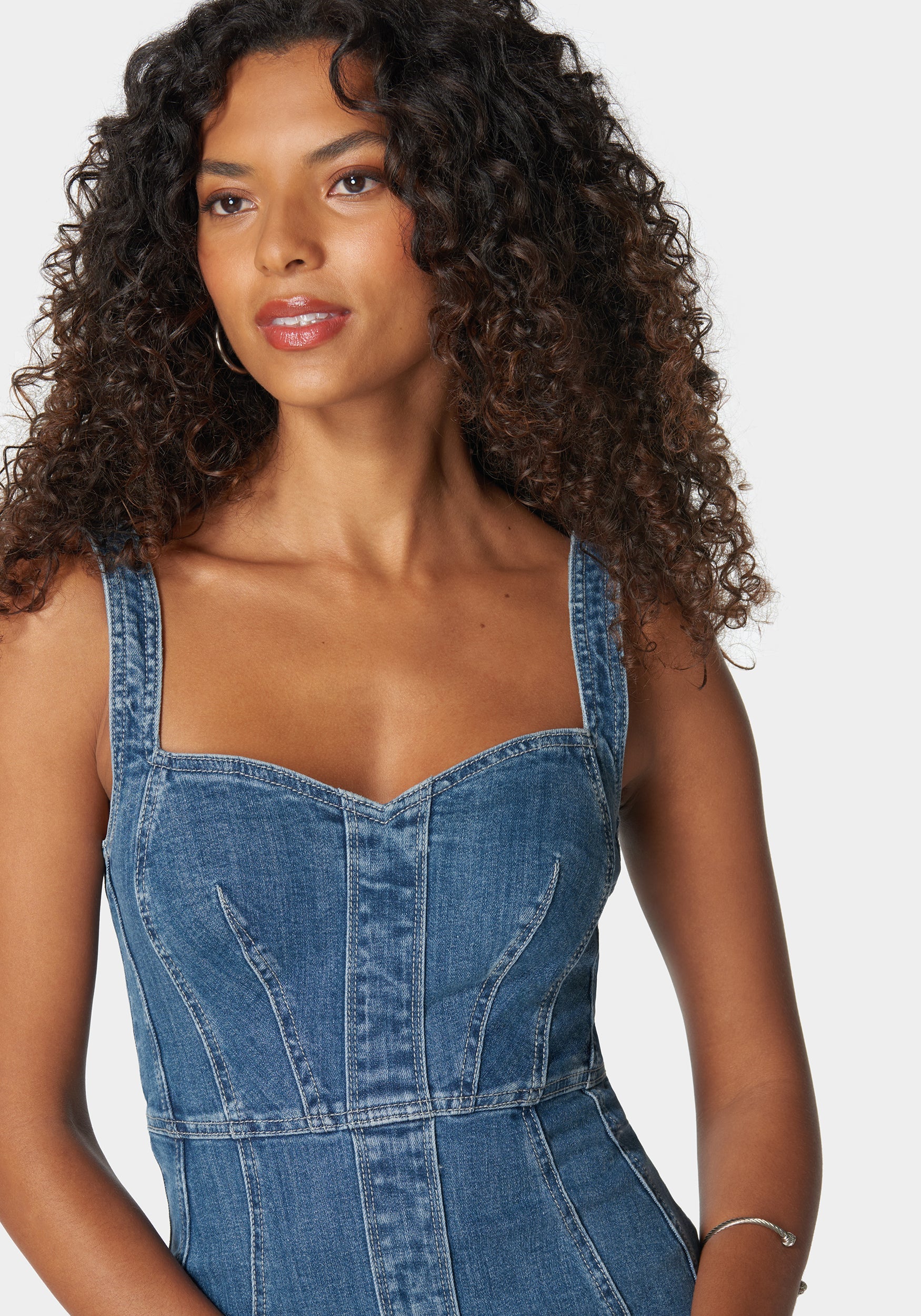 Sweetheart Neck Trumpet Denim Dress