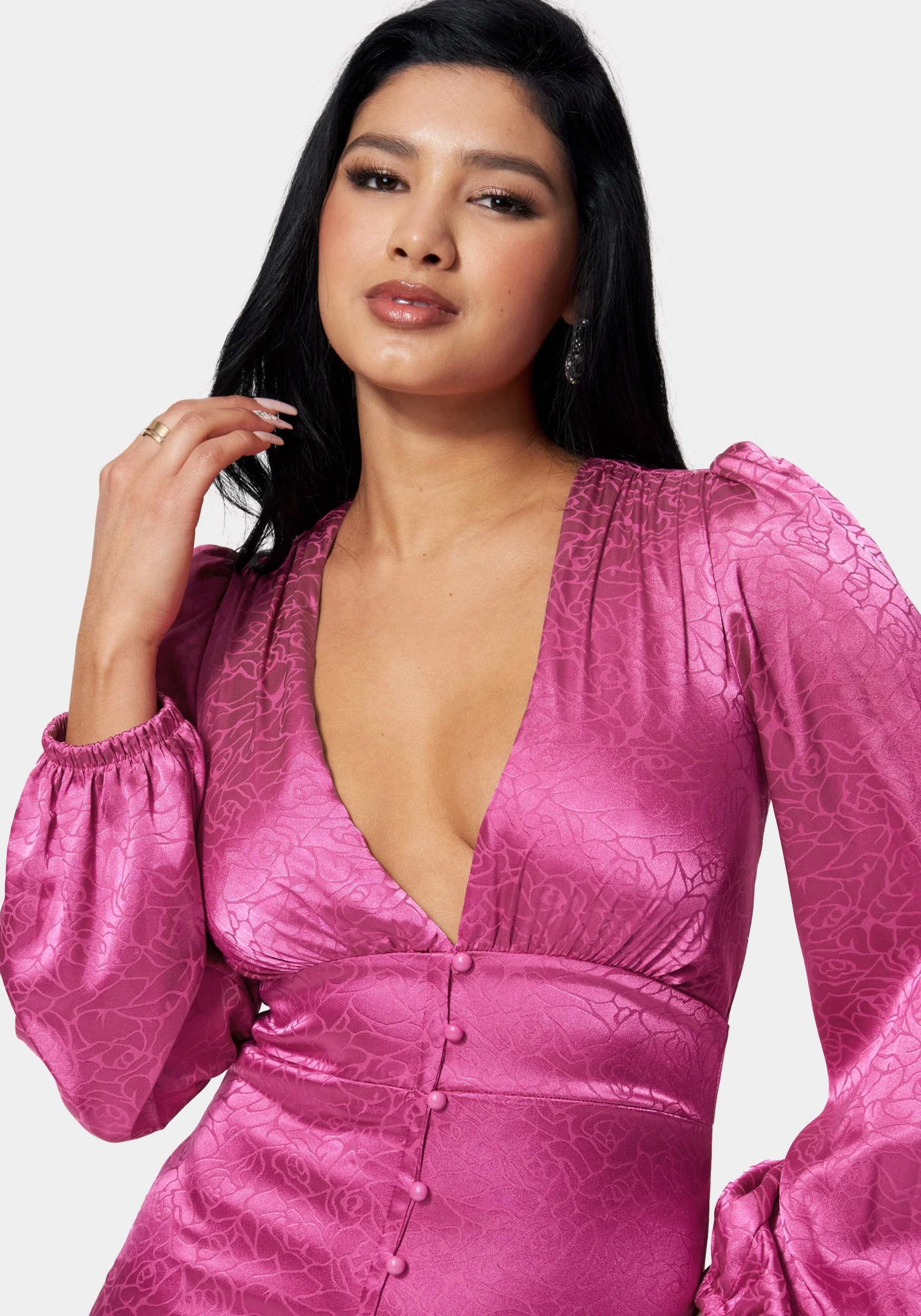 Satin Button Up Jacquard Mini Dress