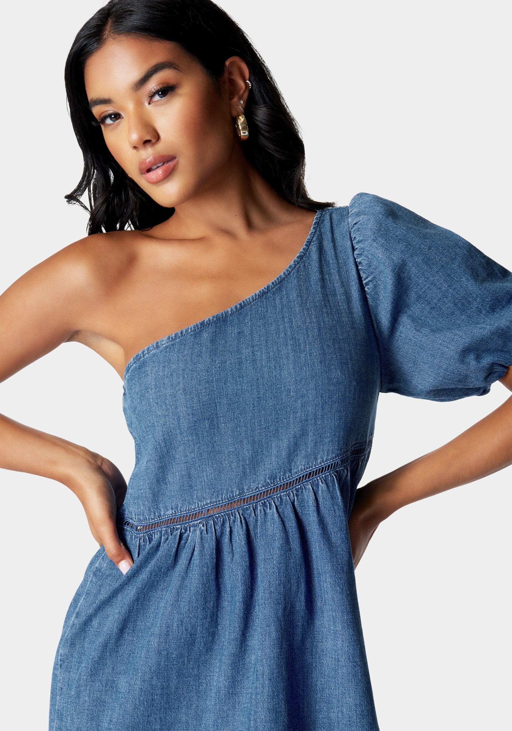 One Shoulder Asymmetric A Line Denim Dress