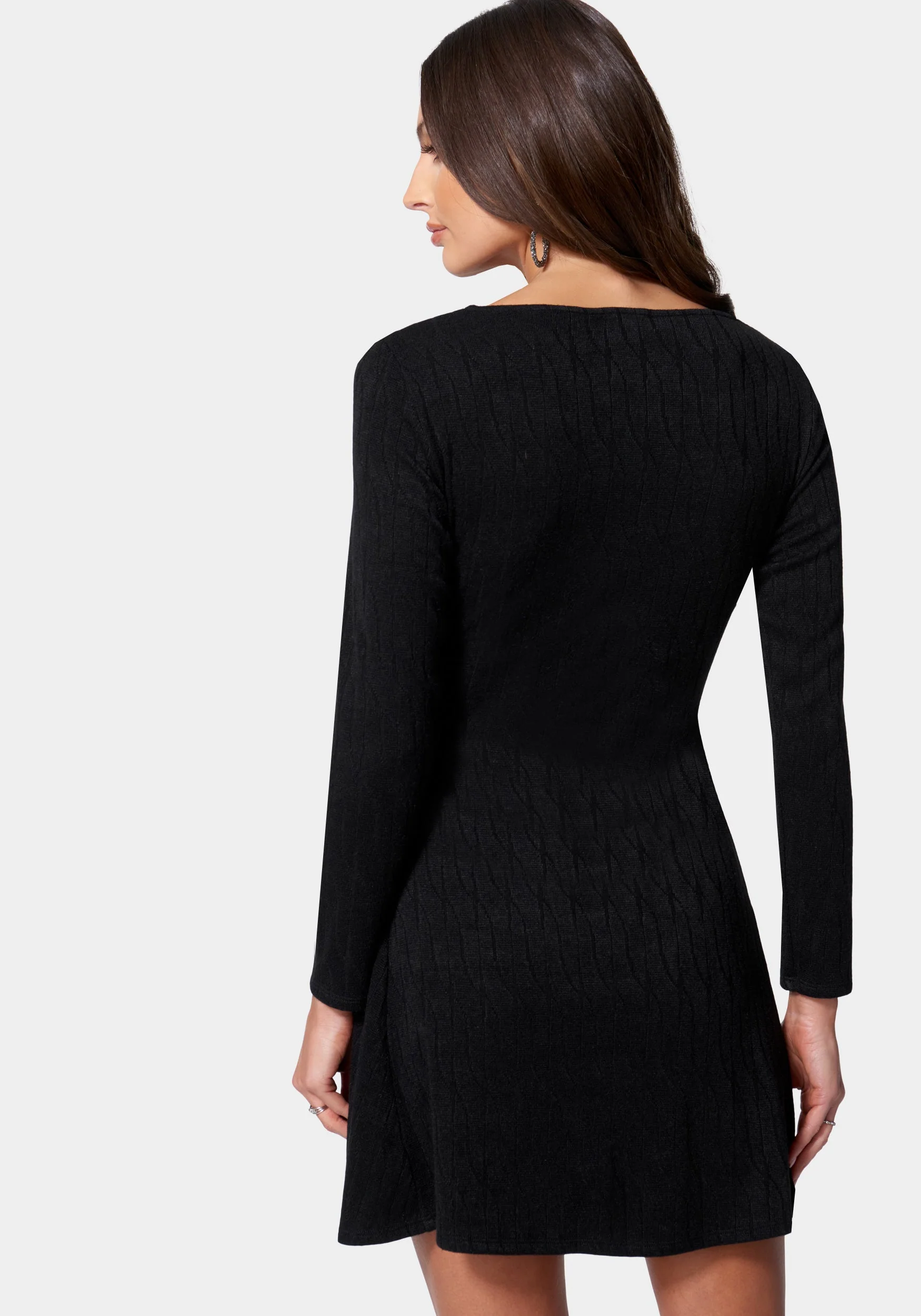 Long Sleeve Square Neck Rib Dress
