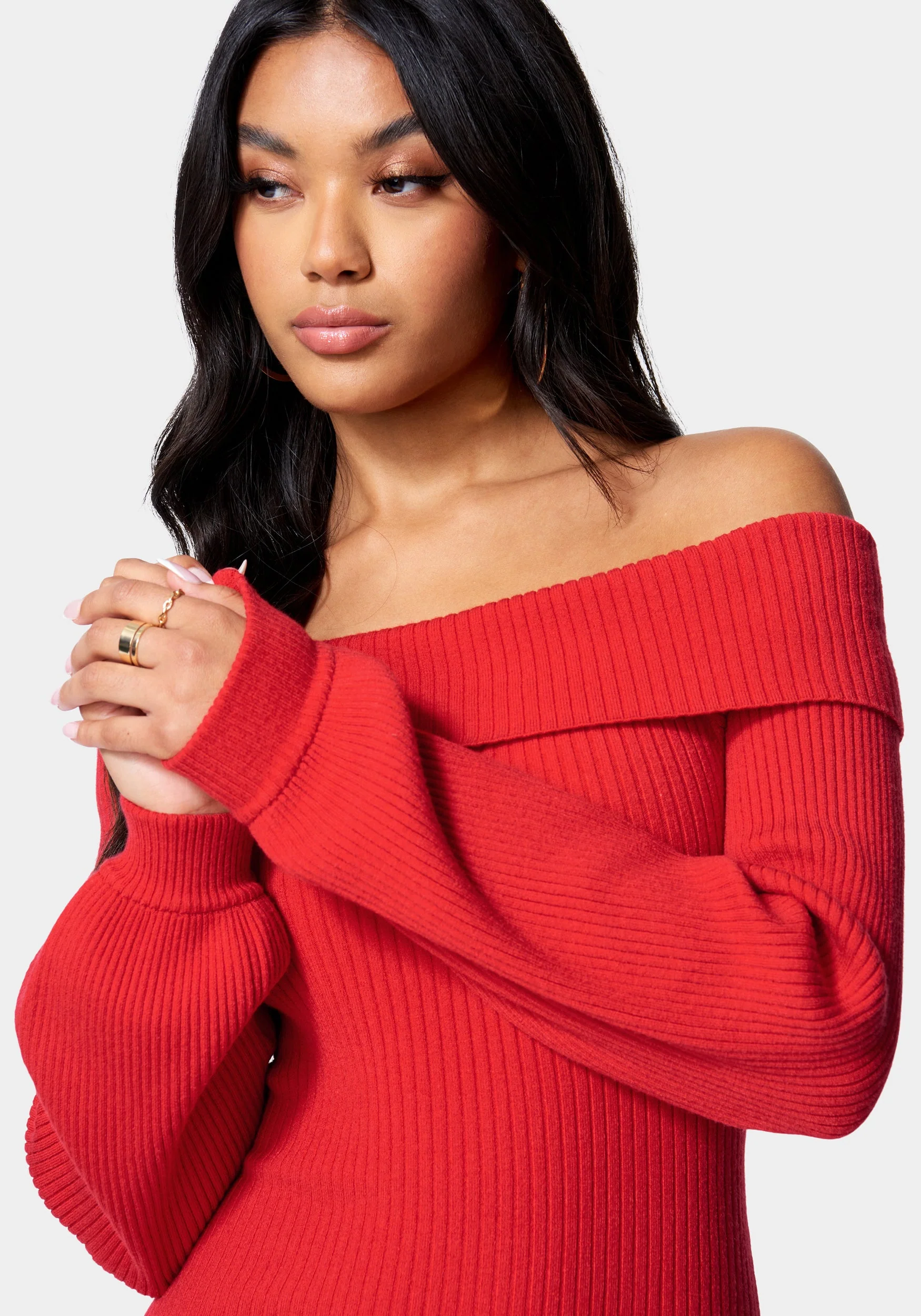 Overlay Balloon Sleeve Knit Dress