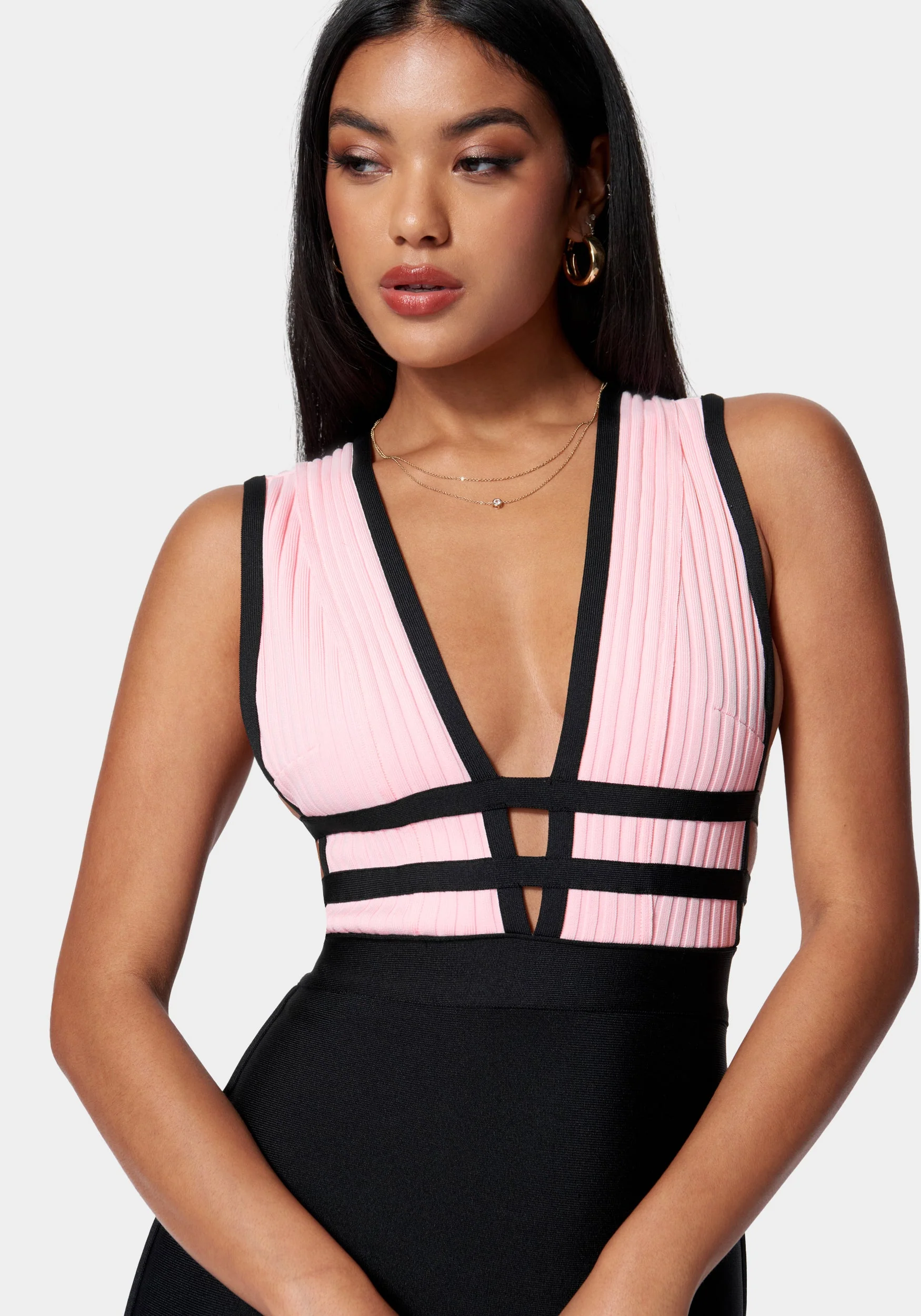 Plunge Neck Bandage Dress