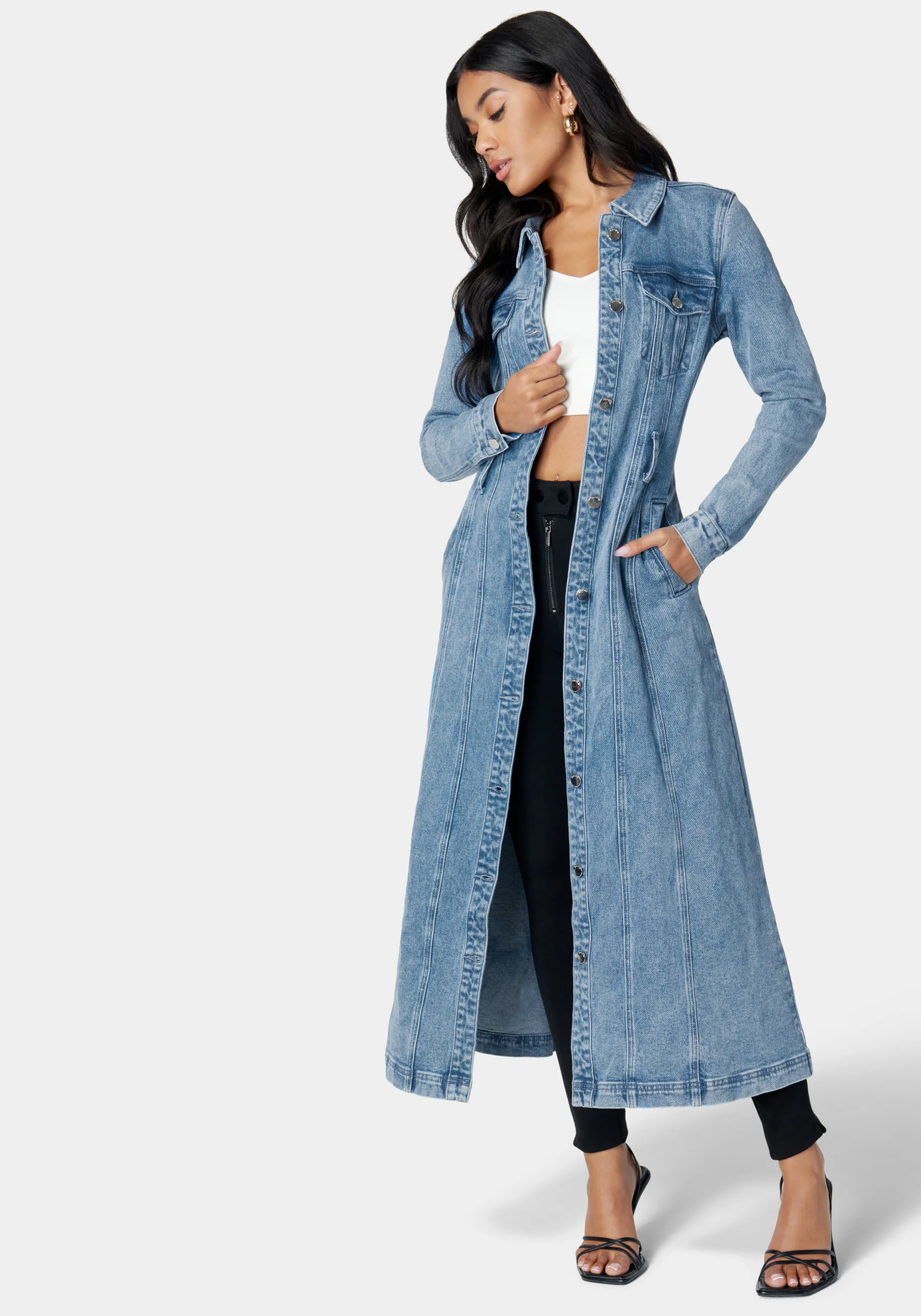 Button Down Long Denim Dress