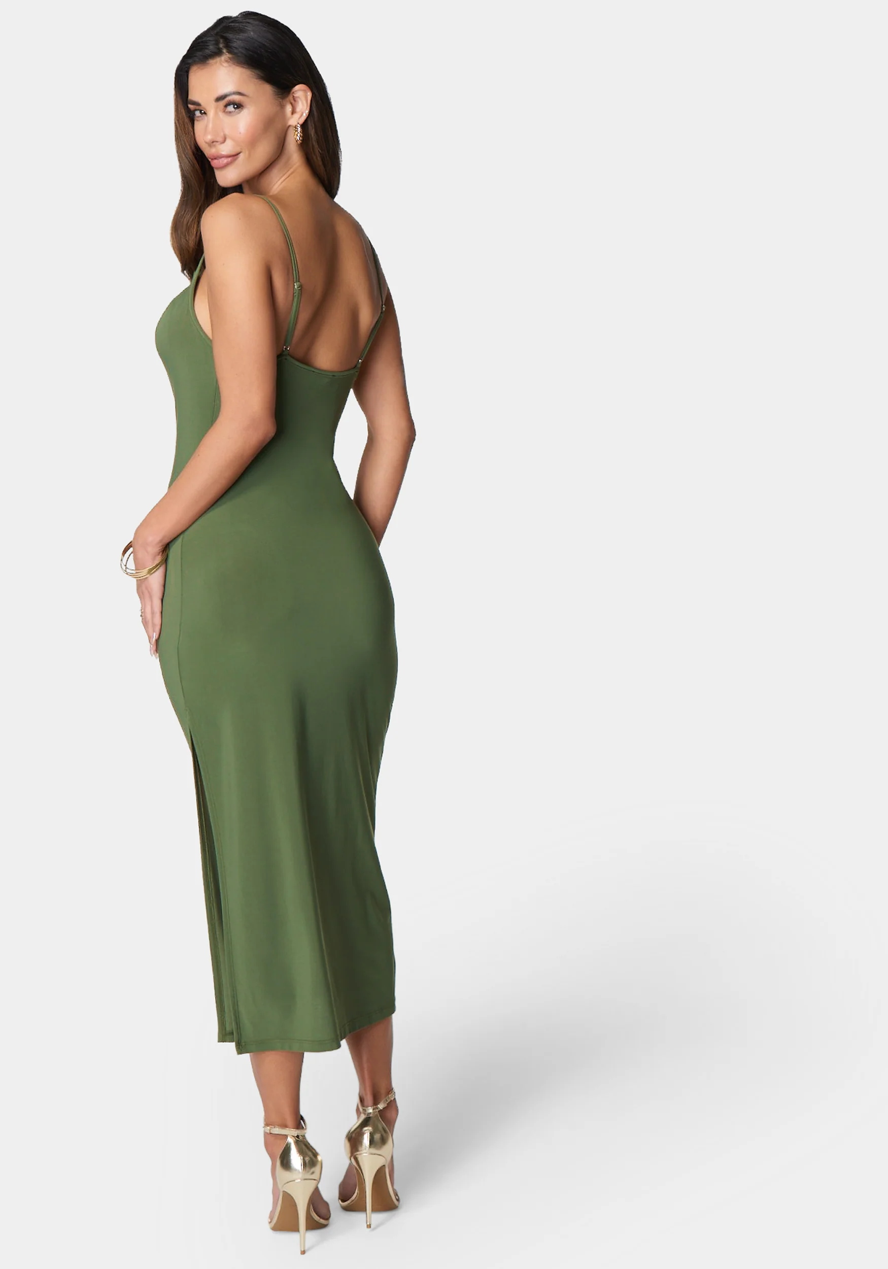 Cowl Neck Spaghetti Strap Slit Maxi