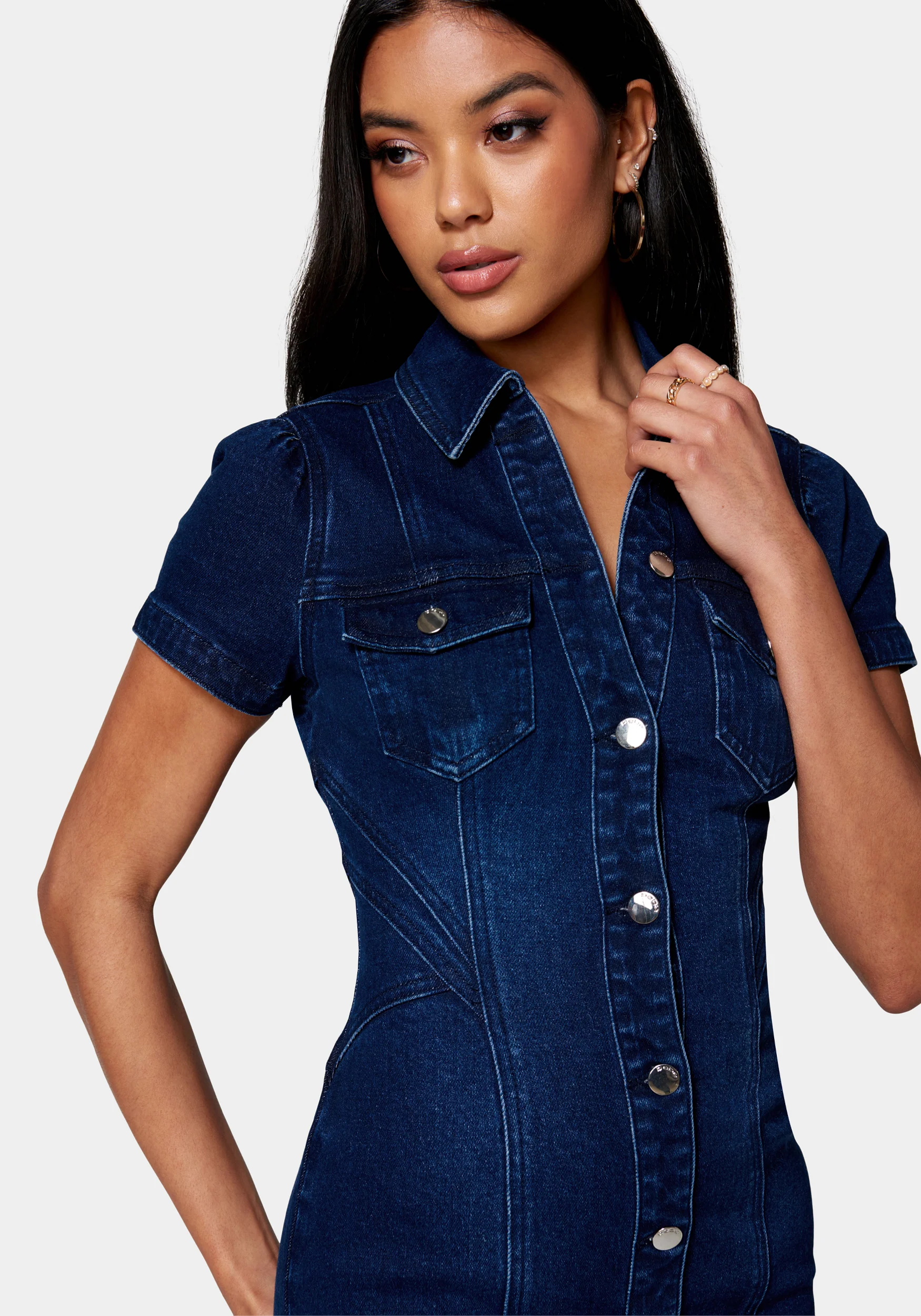 Short Sleeve Button Down Denim Dress