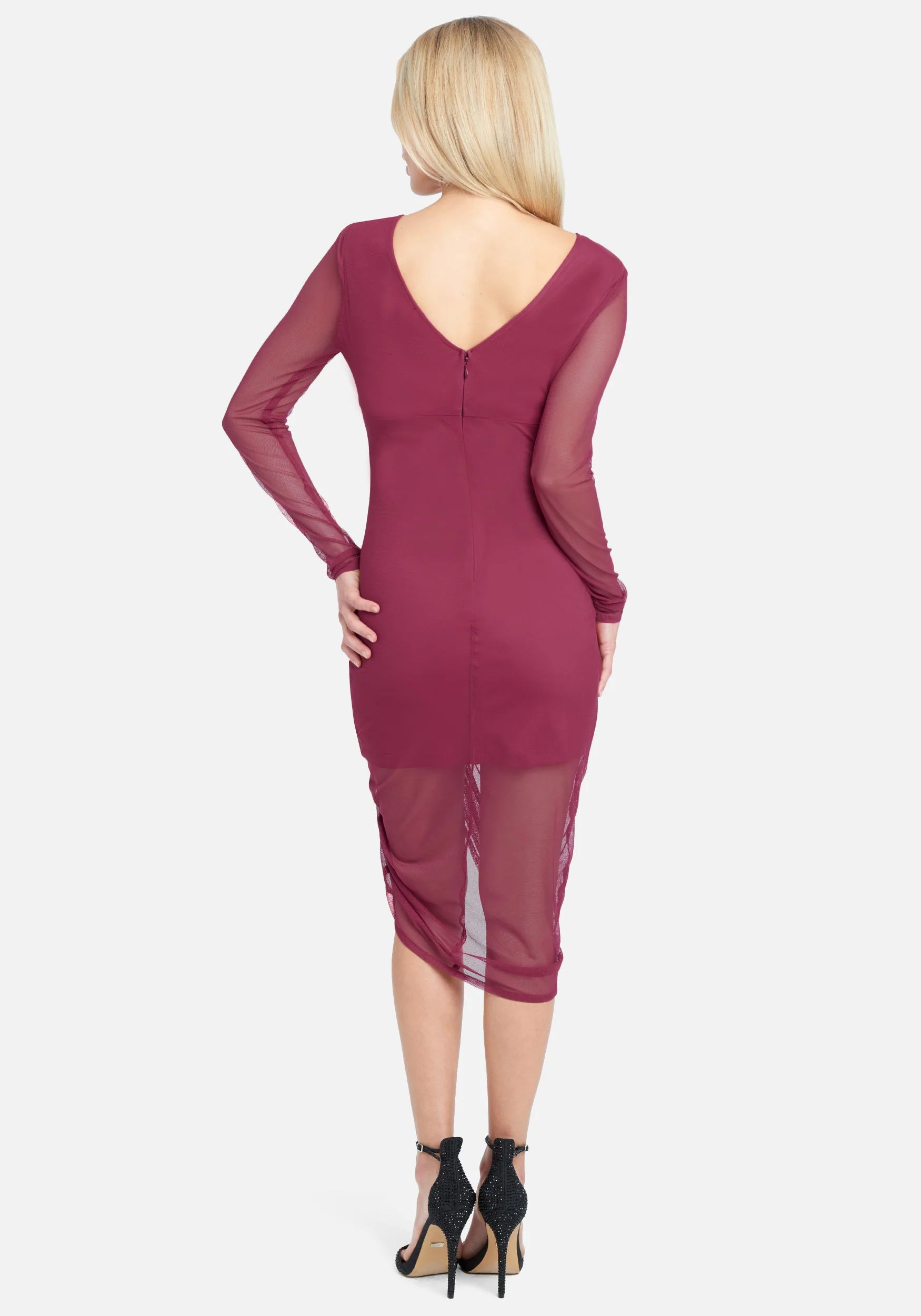 Long Sleeve Mesh Ruched Dress