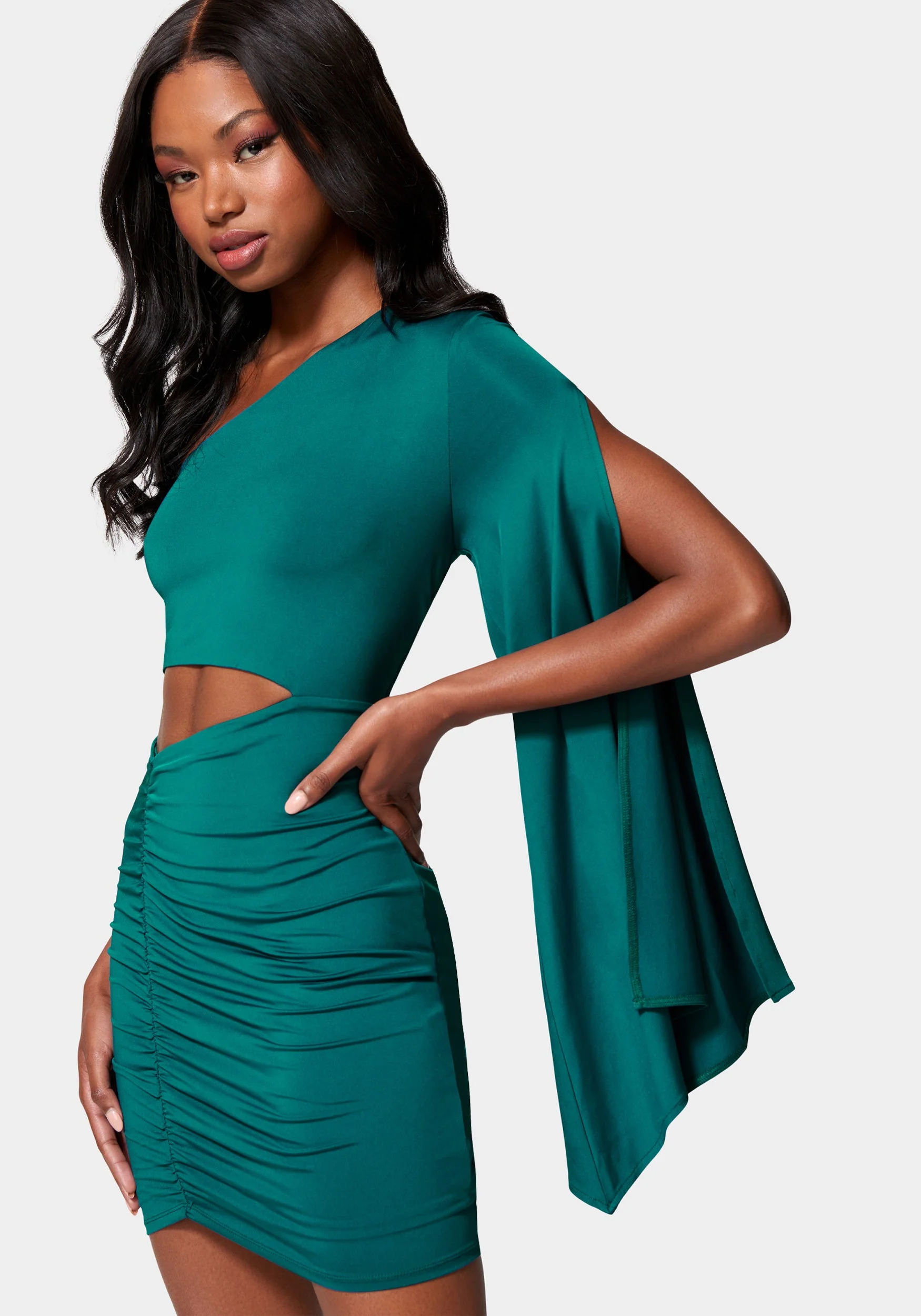 Flowy One Shoulder Asymmetrical Mini Dress