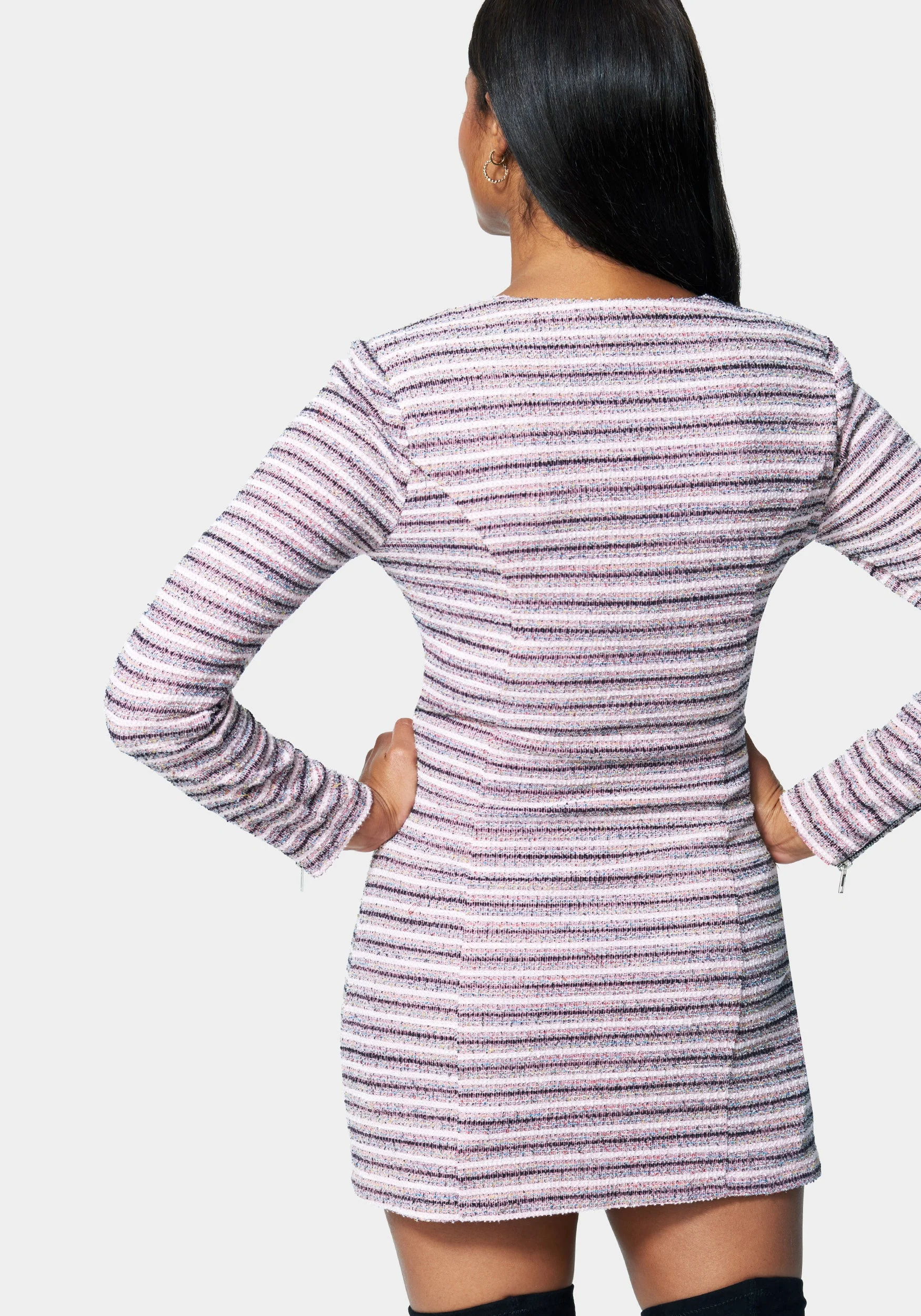 Zip Front Tweed Mini Dress