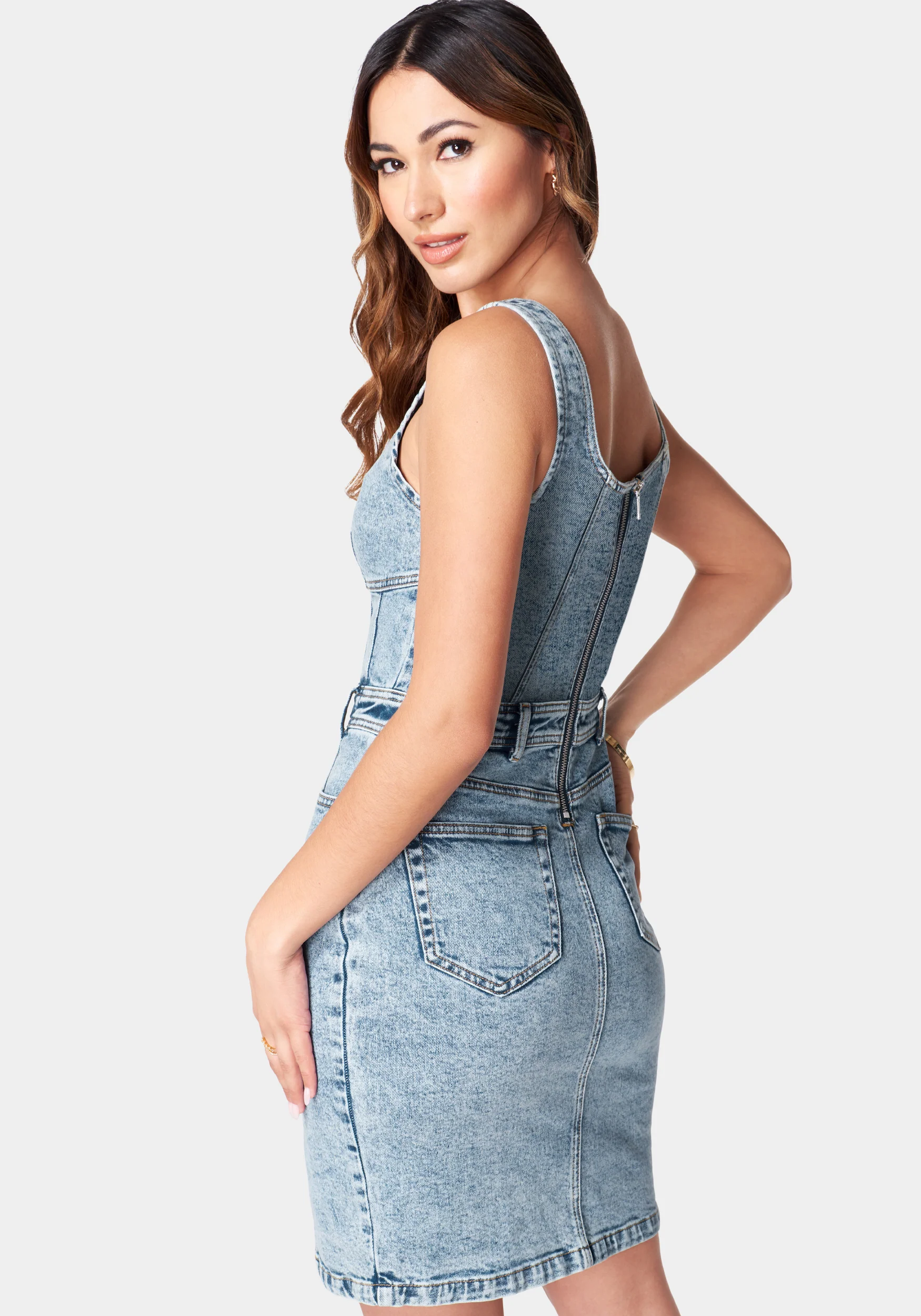 Sleeveless Slit Detail Denim Dress
