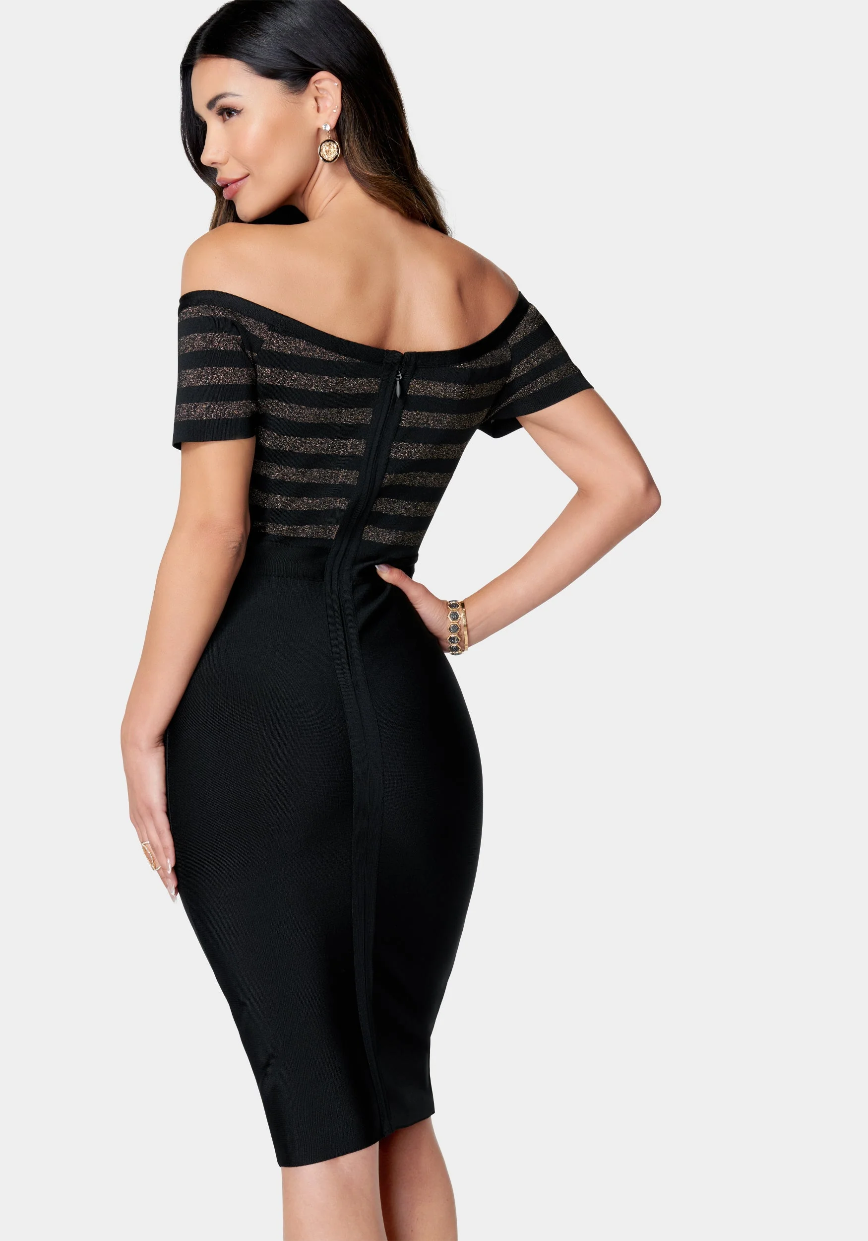 Off Shoulder Bandage Midi Dress