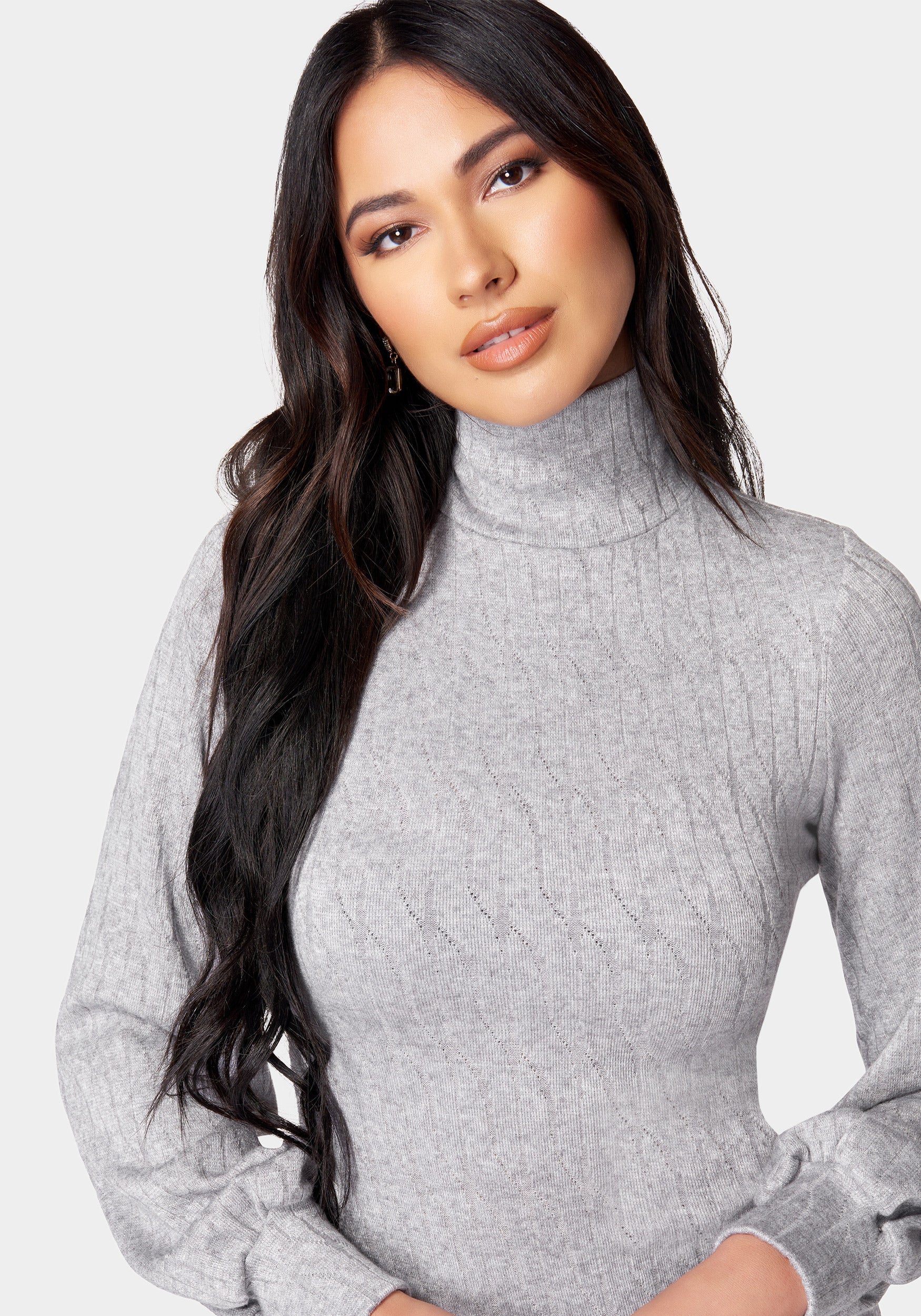 Midi Turtleneck Gather Sleeve Sweater Dress