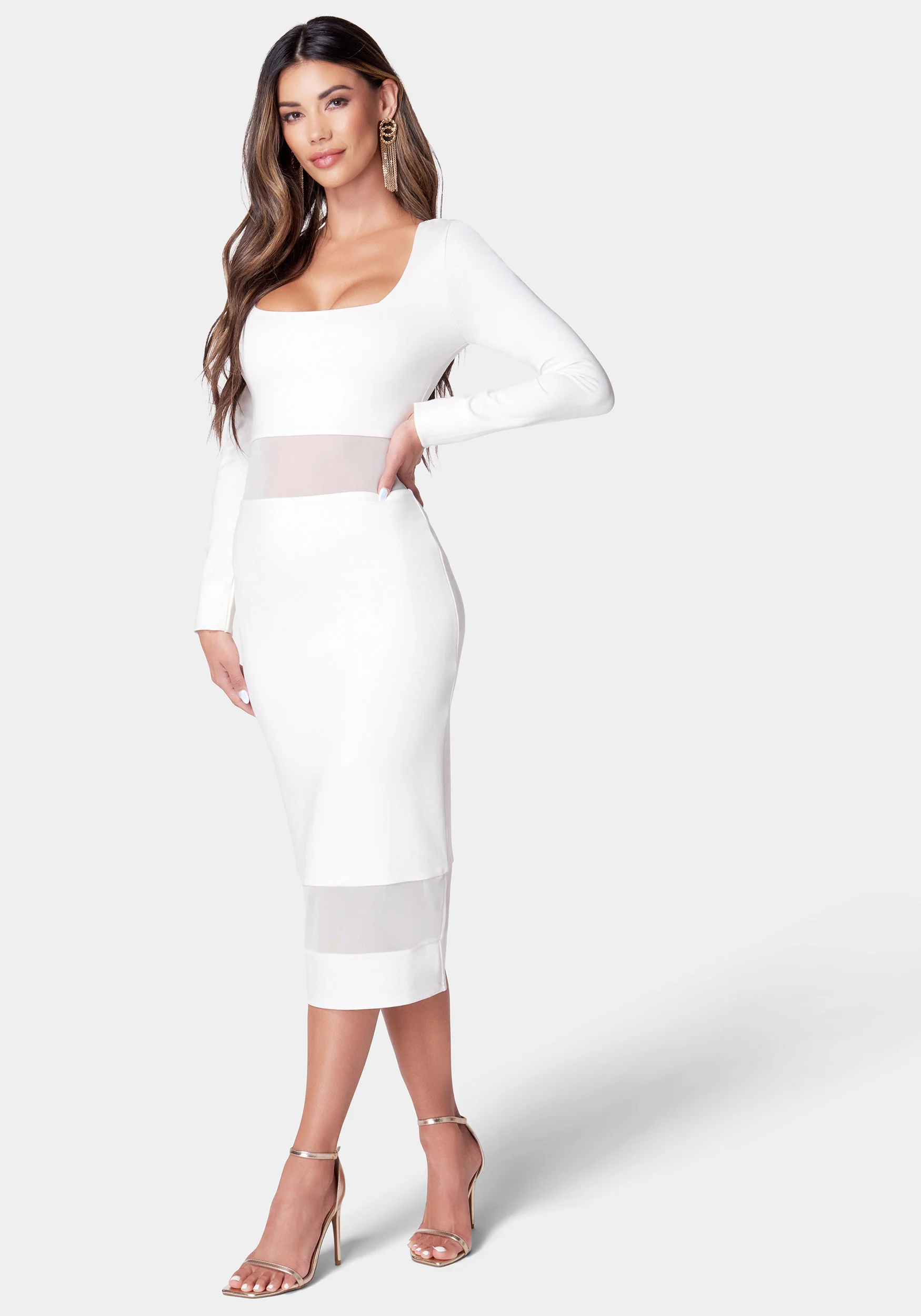 Square Neck Mesh Inset Dress