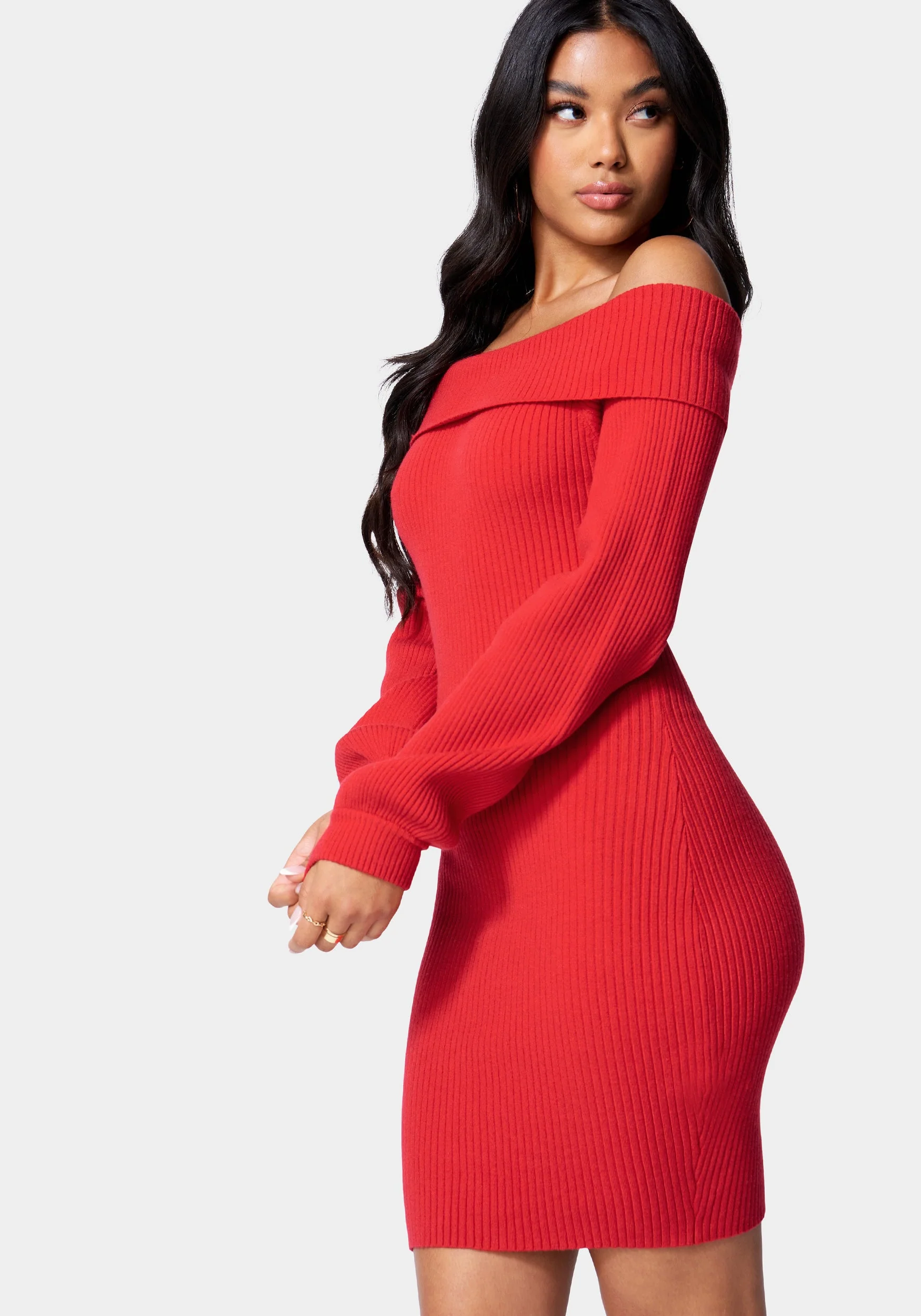 Overlay Balloon Sleeve Knit Dress