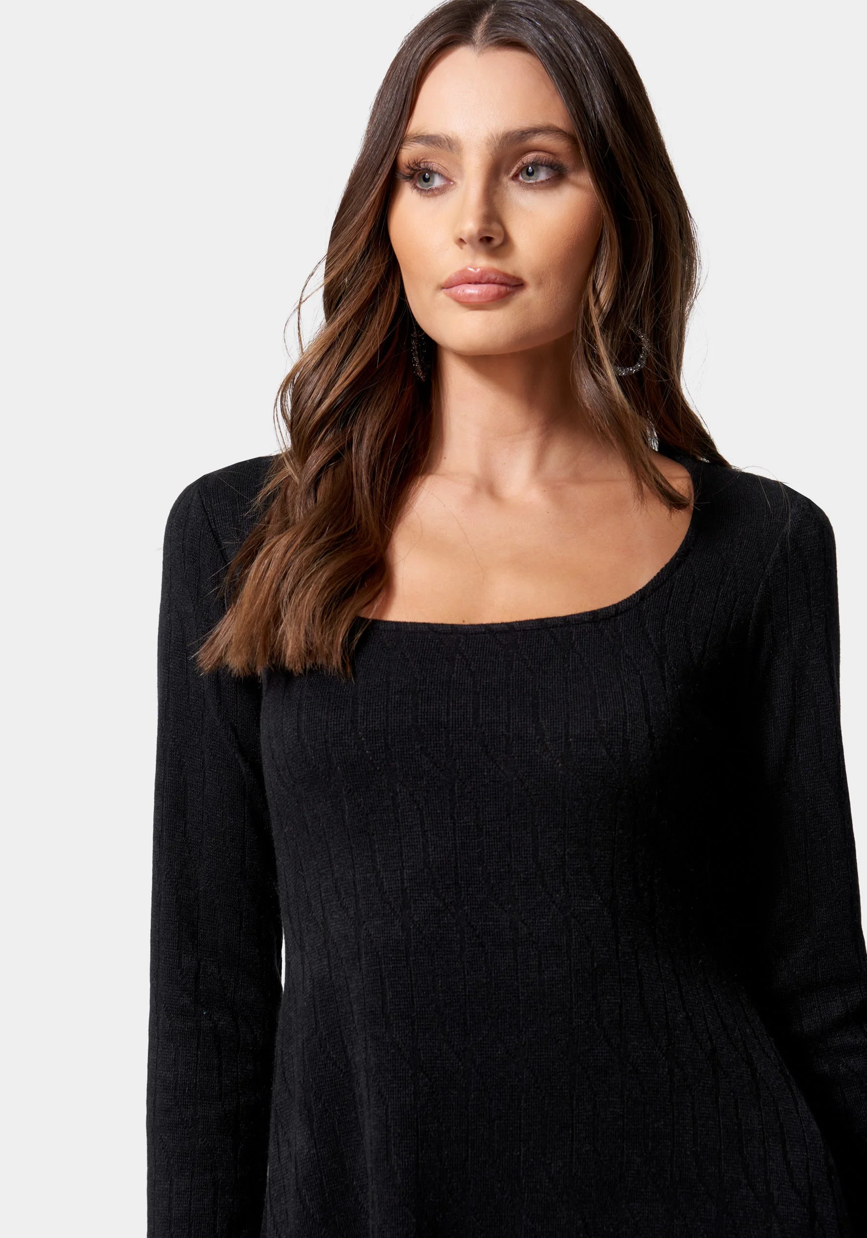 Long Sleeve Square Neck Rib Dress
