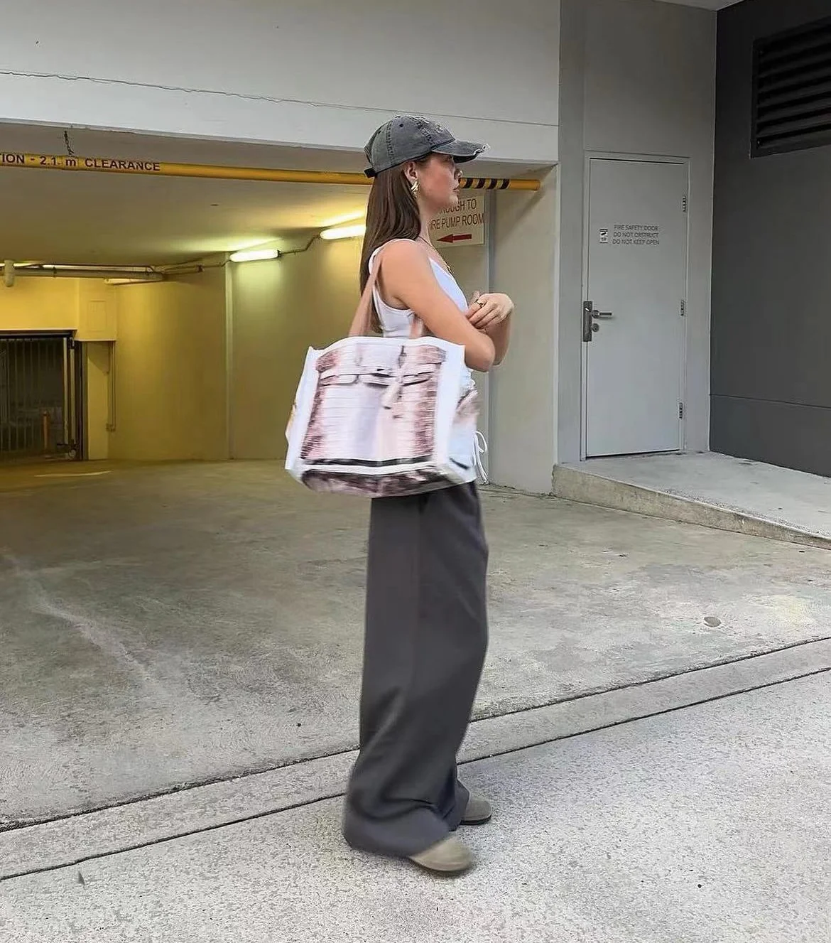 Grocery Bags Creative Parody Platinum Bag Print Woven Bag Fire Over The Net Birkin Fitness Casual Bag