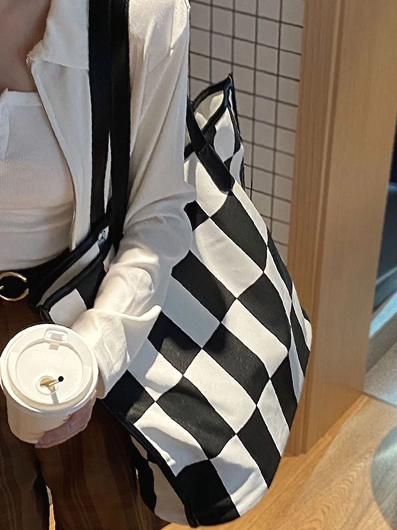 Bag For Love - Checkered Pattern Large Capacity Shoulder Tote Bag  - Women Tote Bags