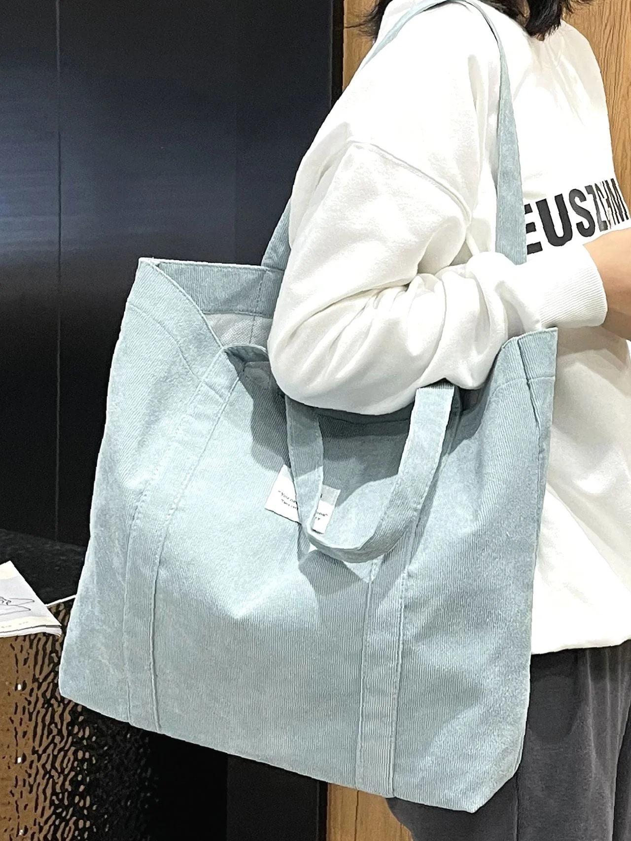 Bag For Love - Corduroy Letter Patch Shopper Bag  - Women Tote Bags