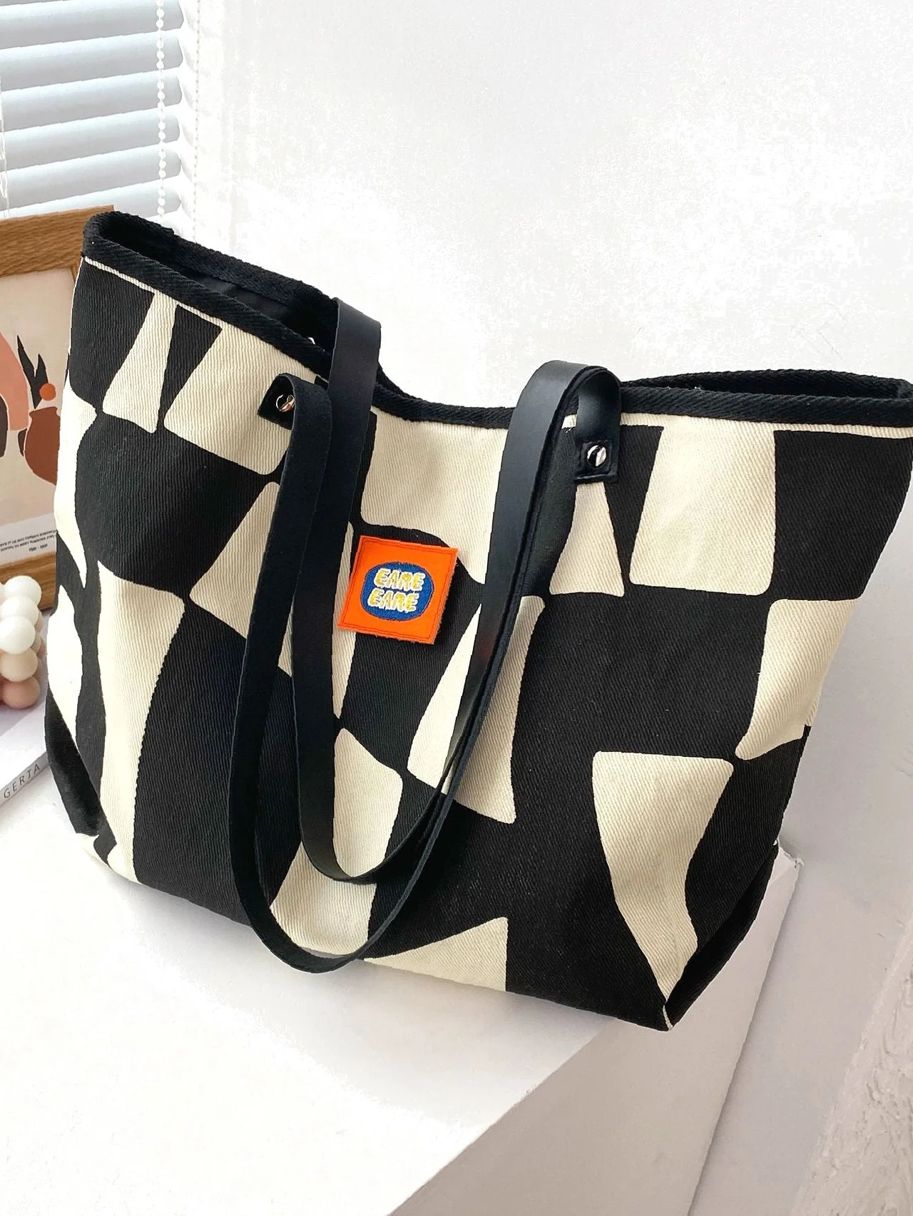 Bag For Love - Two Tone Patch Decor Shoulder Tote Bag  - Women Tote Bags