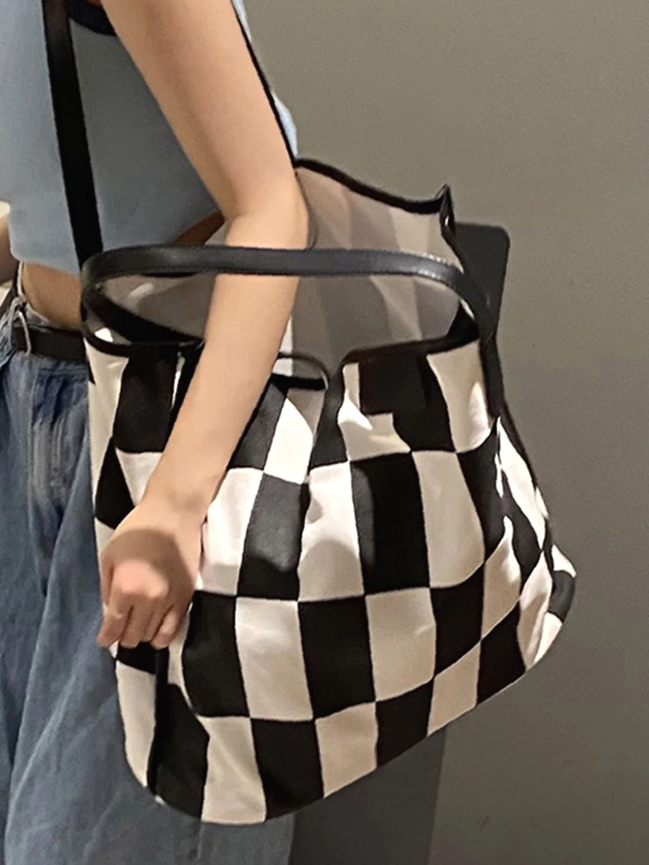 Bag For Love - Checkered Pattern Large Capacity Shoulder Tote Bag  - Women Tote Bags
